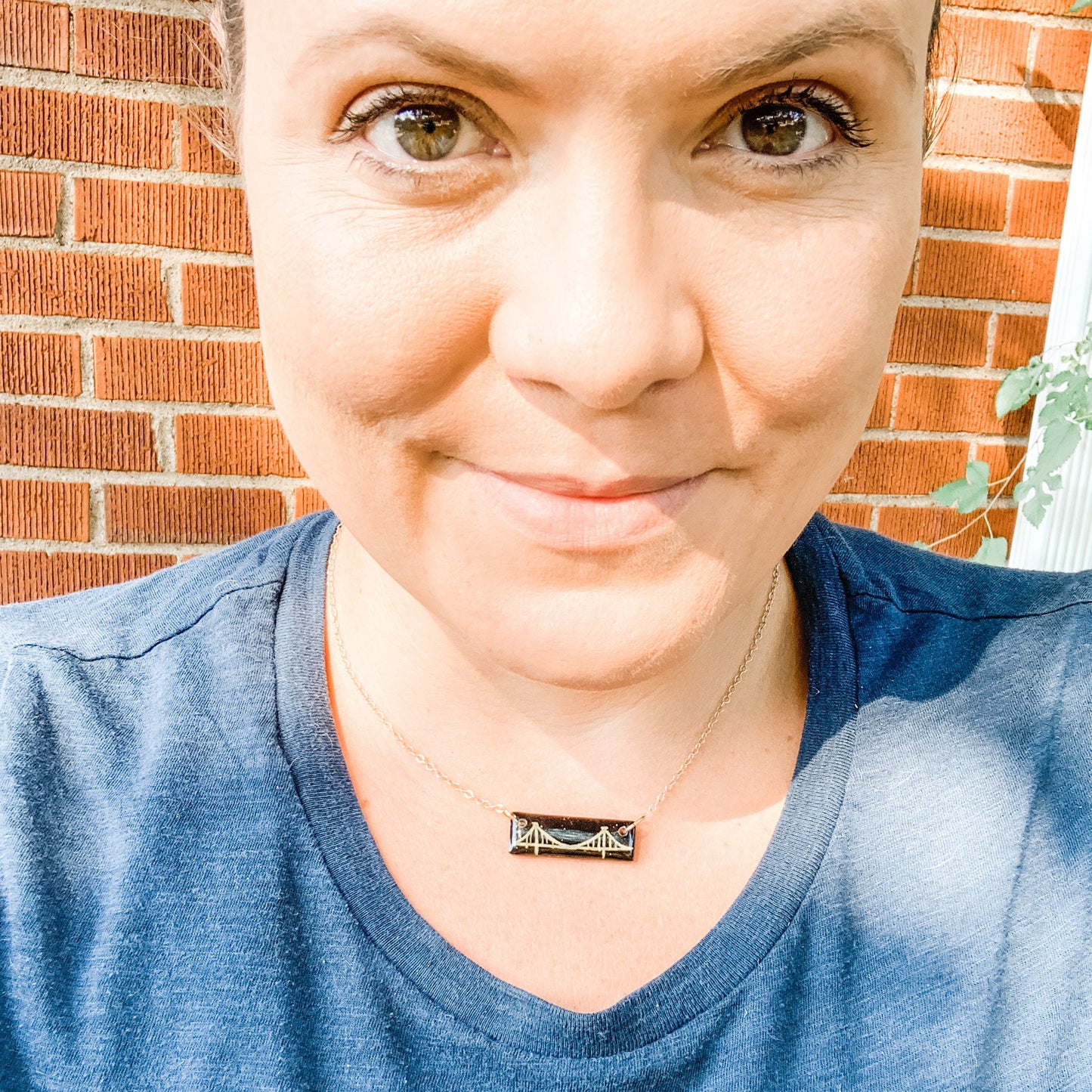 Pittsburgh Jewelry | Clay Bridge Necklace | Light Shine Lightweight Clay Black and Gold-Hand Drawn Adjustable Bar Necklace