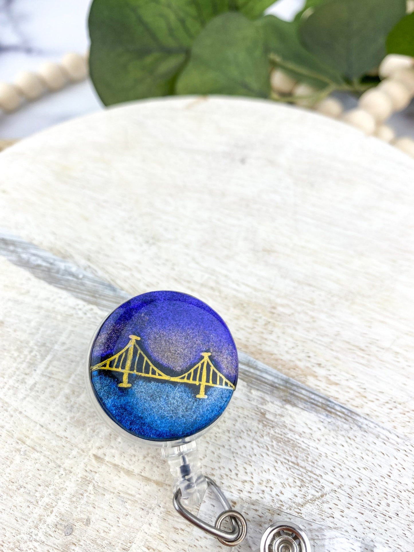 Pittsburgh Bridge Hand Drawn Clay Badge Reel | Yinzer Gifts | Pittsburgh Gifts for Nurses | Handmade ID Holder | Gifts for Co-workers