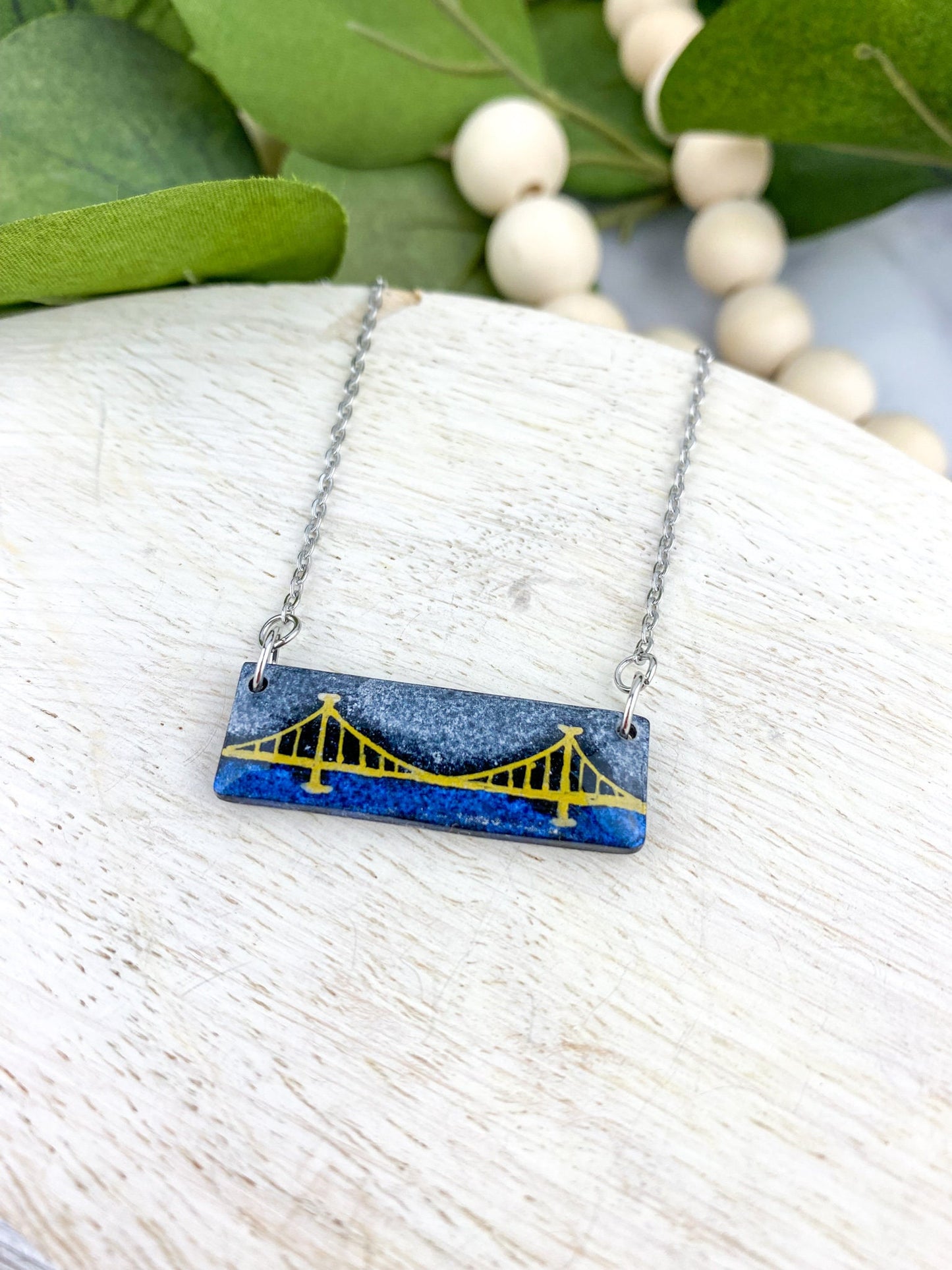 Pittsburgh Bridge Bar Necklace | Yinzer Jewelry | Clay Bridge Jewelry | Pittsburgh Gifts | Hand drawn Bridge | Light Shine | Silver Bar