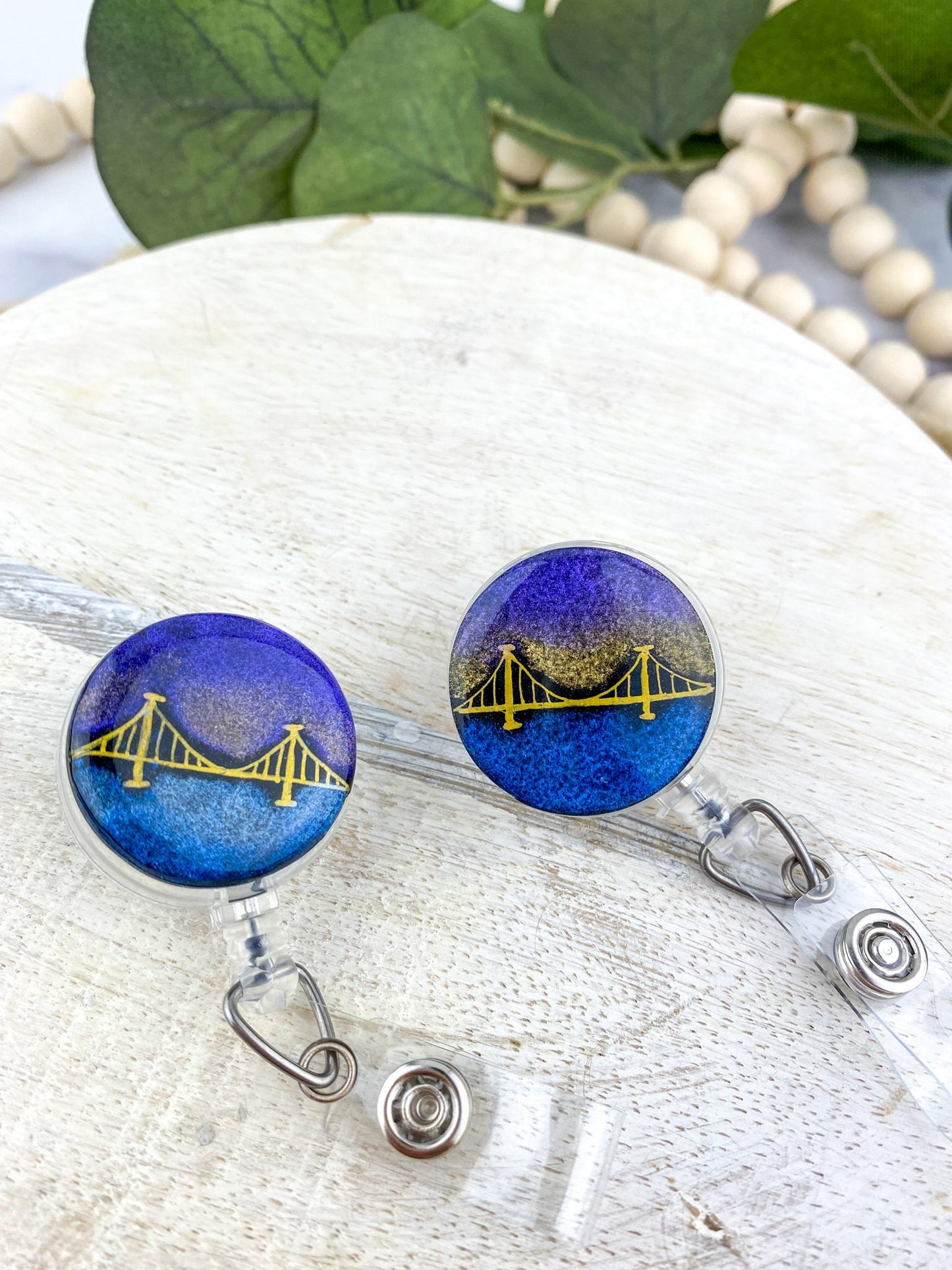 Pittsburgh Bridge Hand Drawn Clay Badge Reel | Yinzer Gifts | Pittsburgh Gifts for Nurses | Handmade ID Holder | Gifts for Co-workers