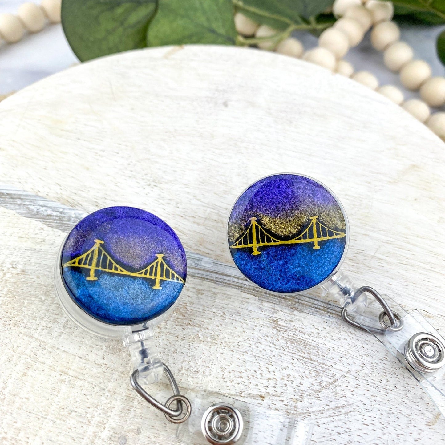 Pittsburgh Bridge Hand Drawn Clay Badge Reel | Yinzer Gifts | Pittsburgh Gifts for Nurses | Handmade ID Holder | Gifts for Co-workers