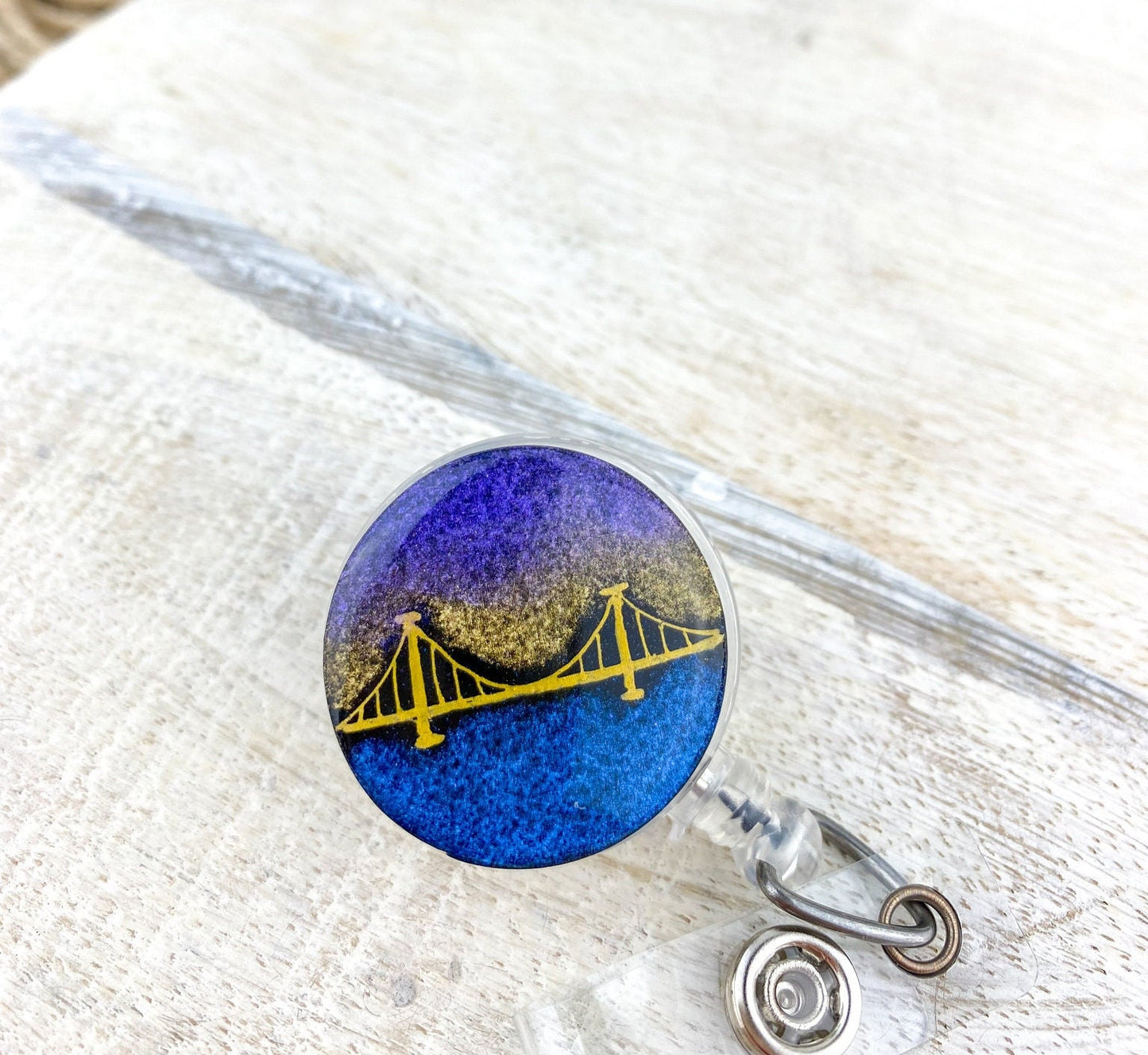 Pittsburgh Bridge Hand Drawn Clay Badge Reel | Yinzer Gifts | Pittsburgh Gifts for Nurses | Handmade ID Holder | Gifts for Co-workers