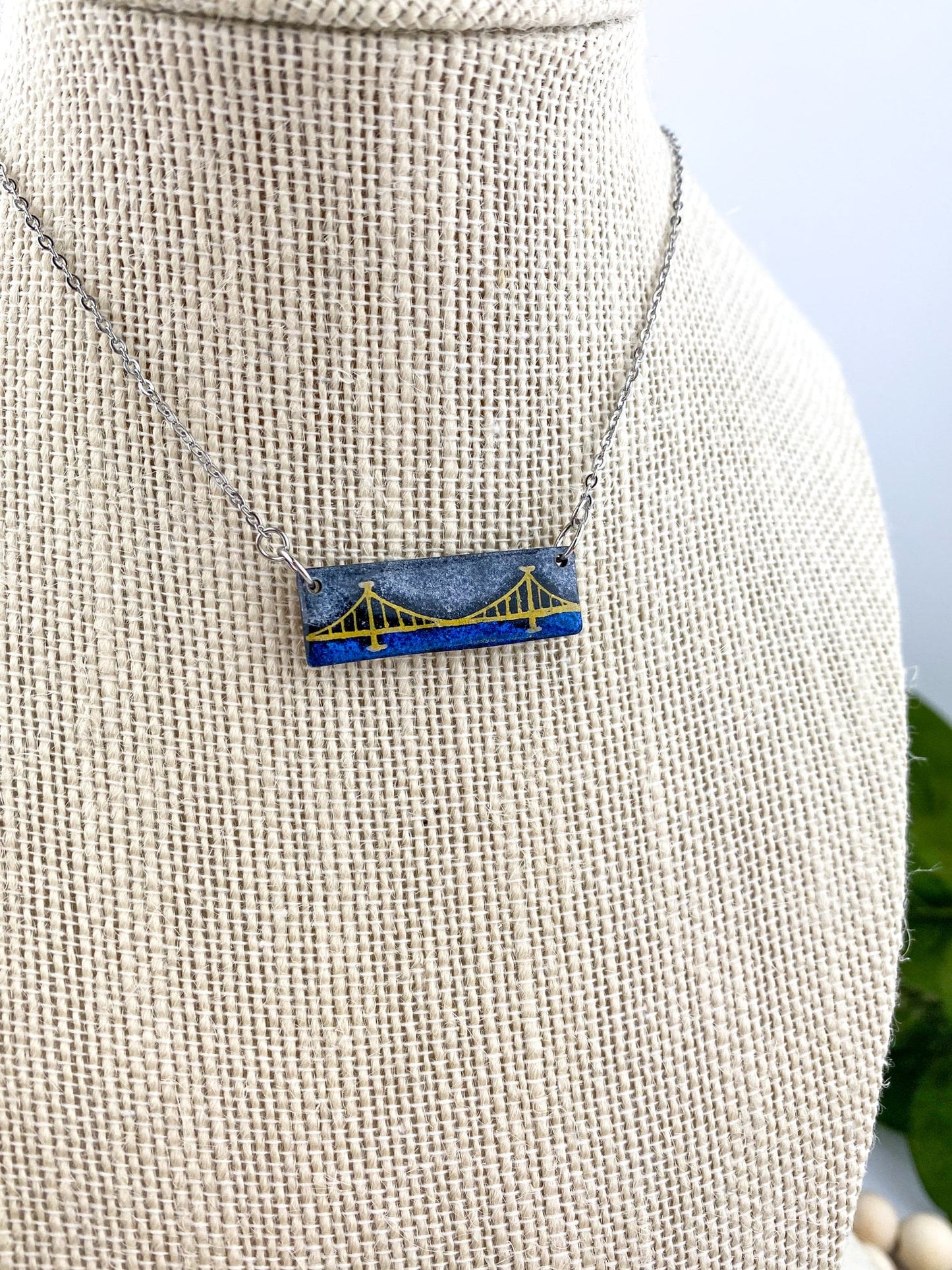 Pittsburgh Bridge Bar Necklace | Yinzer Jewelry | Clay Bridge Jewelry | Pittsburgh Gifts | Hand drawn Bridge | Light Shine | Silver Bar