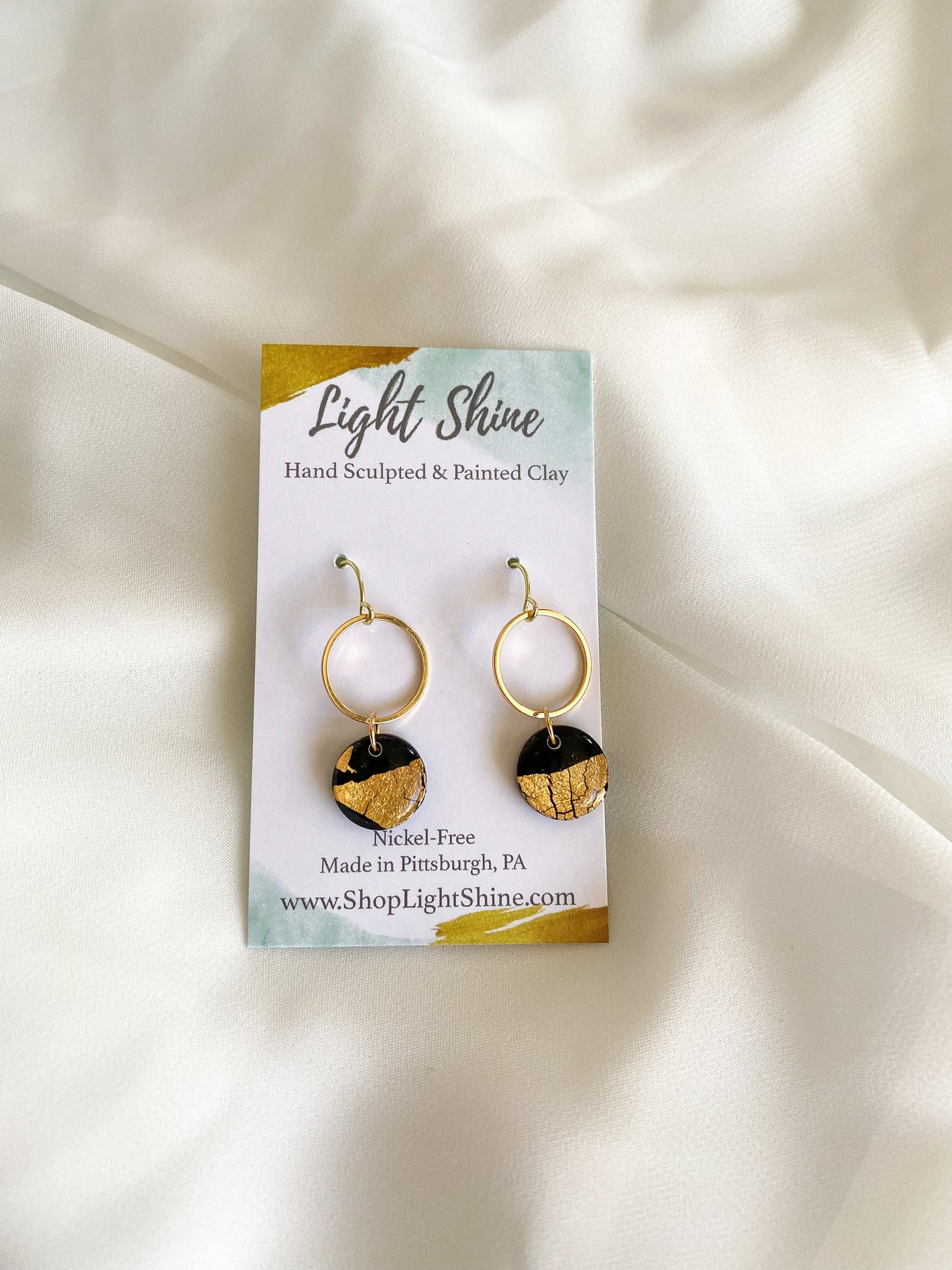 Black and Gold Clay Earring, Cute Polymer Clay Earring, Nickel-Free Earring - Light Shine Jewelry, Lightweight Earring, Matthew 5:16
