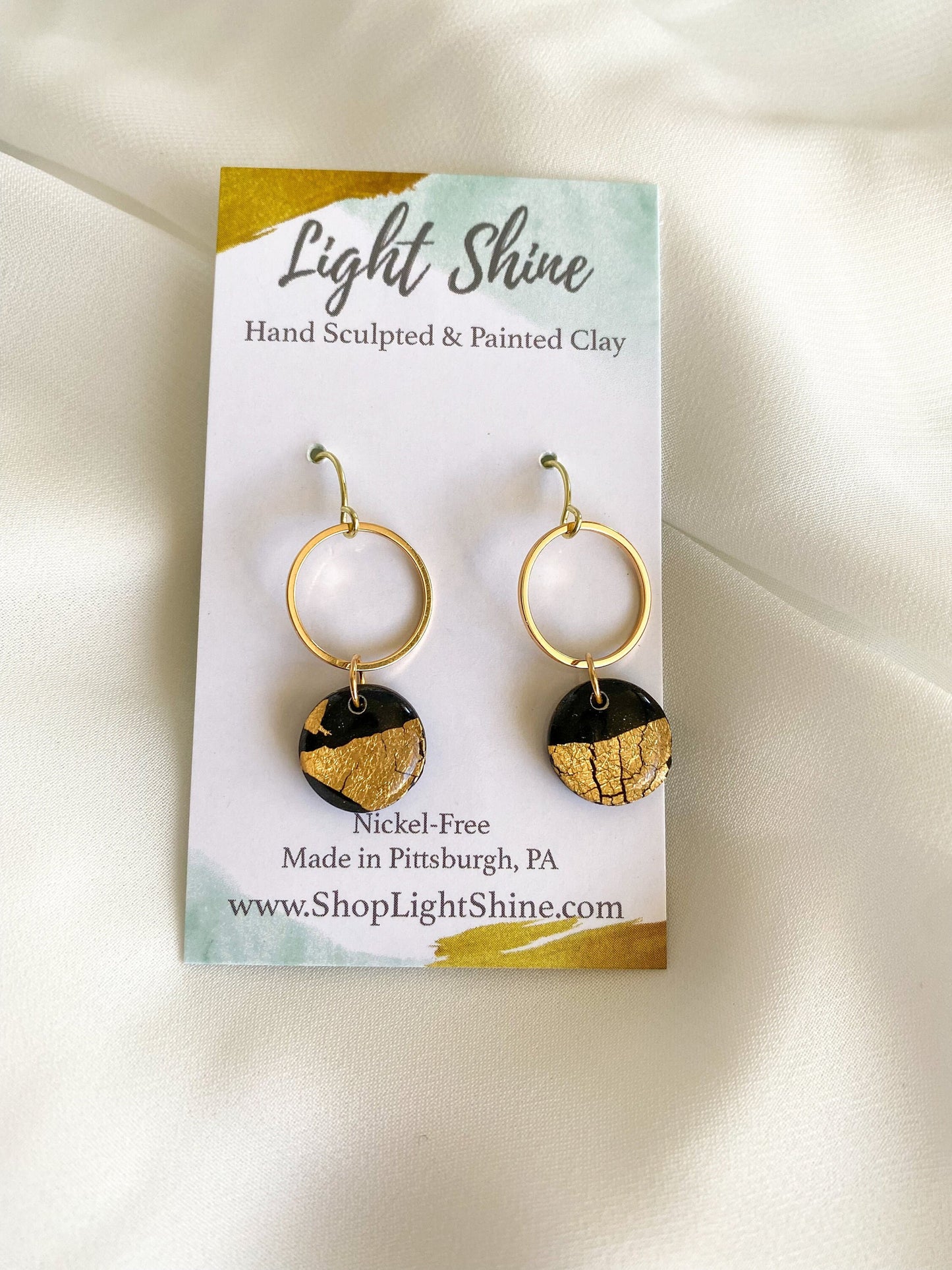 Black and Gold Clay Earring, Cute Polymer Clay Earring, Nickel-Free Earring - Light Shine Jewelry, Lightweight Earring, Matthew 5:16