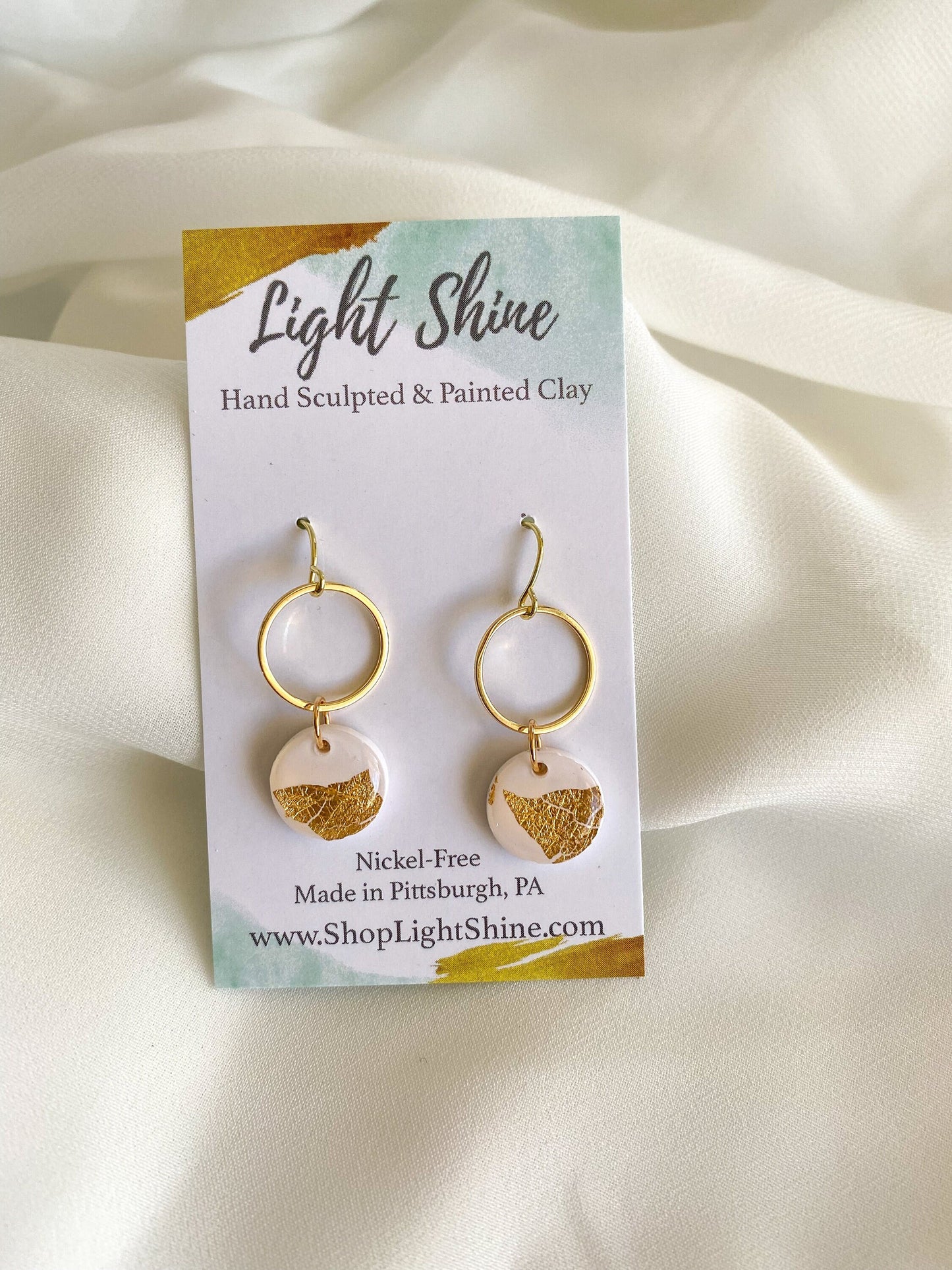 White and Gold Clay Earring, Cute Polymer Clay Earring, Nickel-Free Earring - Light Shine Jewelry, Lightweight Earring, Matthew 5:16
