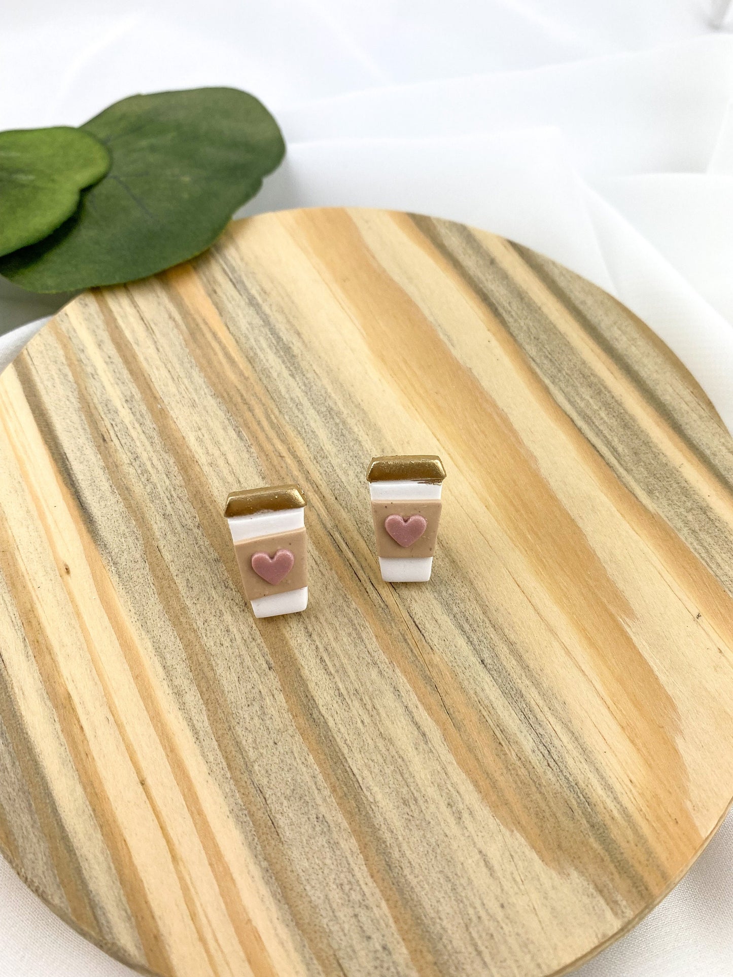 Cup of Love Stud | Coffee Valentine Clay Earring | Latte Heart Clay Stud | Light Shine Jewelry | Coffee Cup |