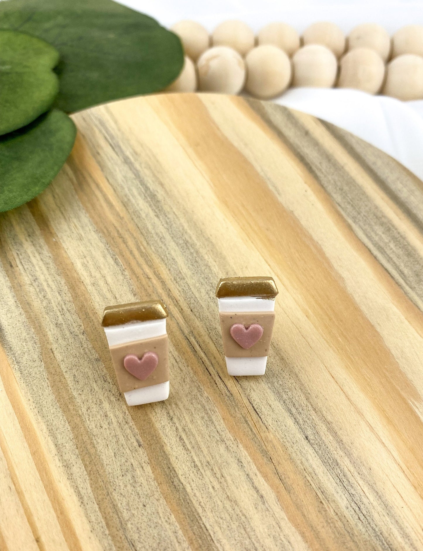 Cup of Love Stud | Coffee Valentine Clay Earring | Latte Heart Clay Stud | Light Shine Jewelry | Coffee Cup |