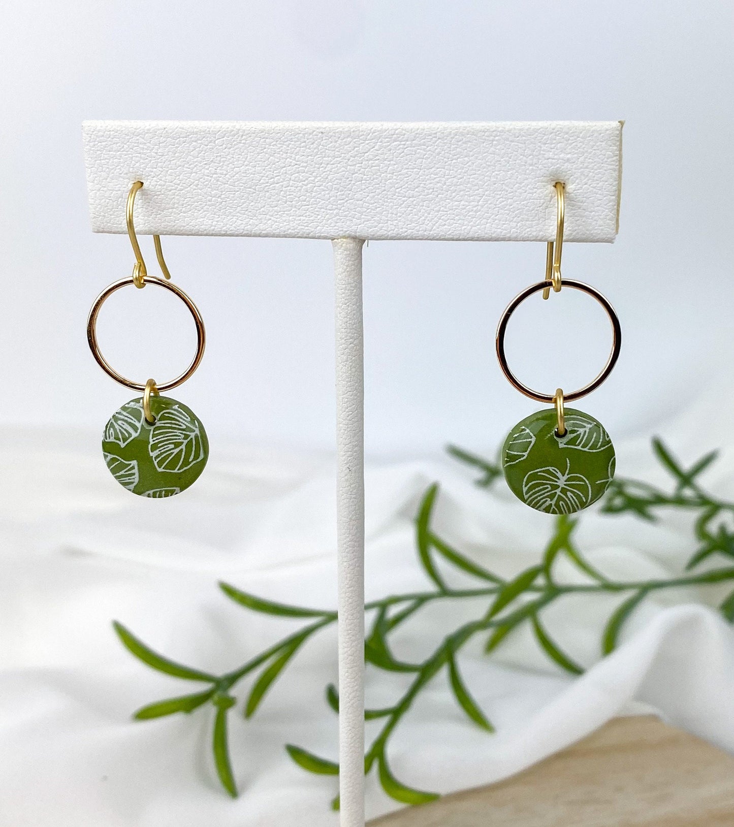 Clay Drop Earring | Monstera Leaf Spring Jewelry | Lightweight Plant Lover Stud | Plant Mamma Earring | Light Shine Jewelry | Green Leaf