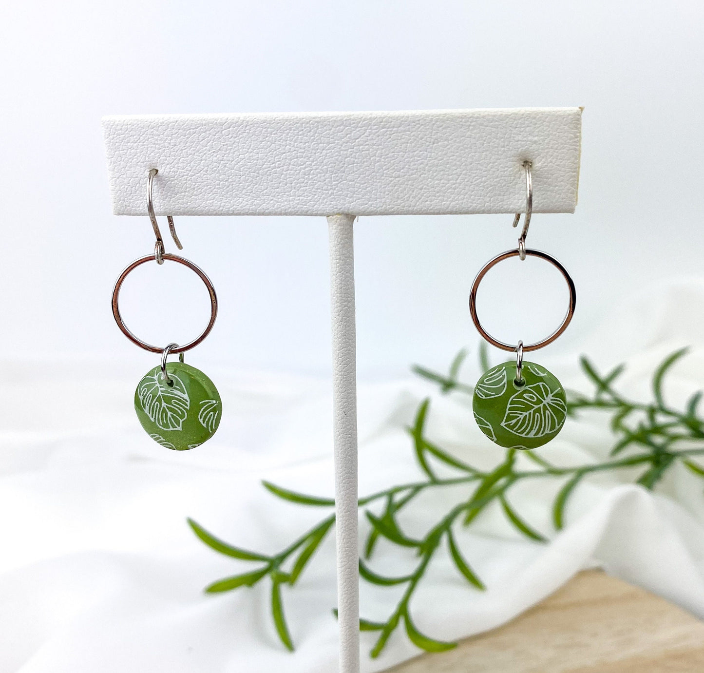 Clay Drop Earring | Monstera Leaf Spring Jewelry | Lightweight Plant Lover Stud | Plant Mamma Earring | Light Shine Jewelry | Green Leaf