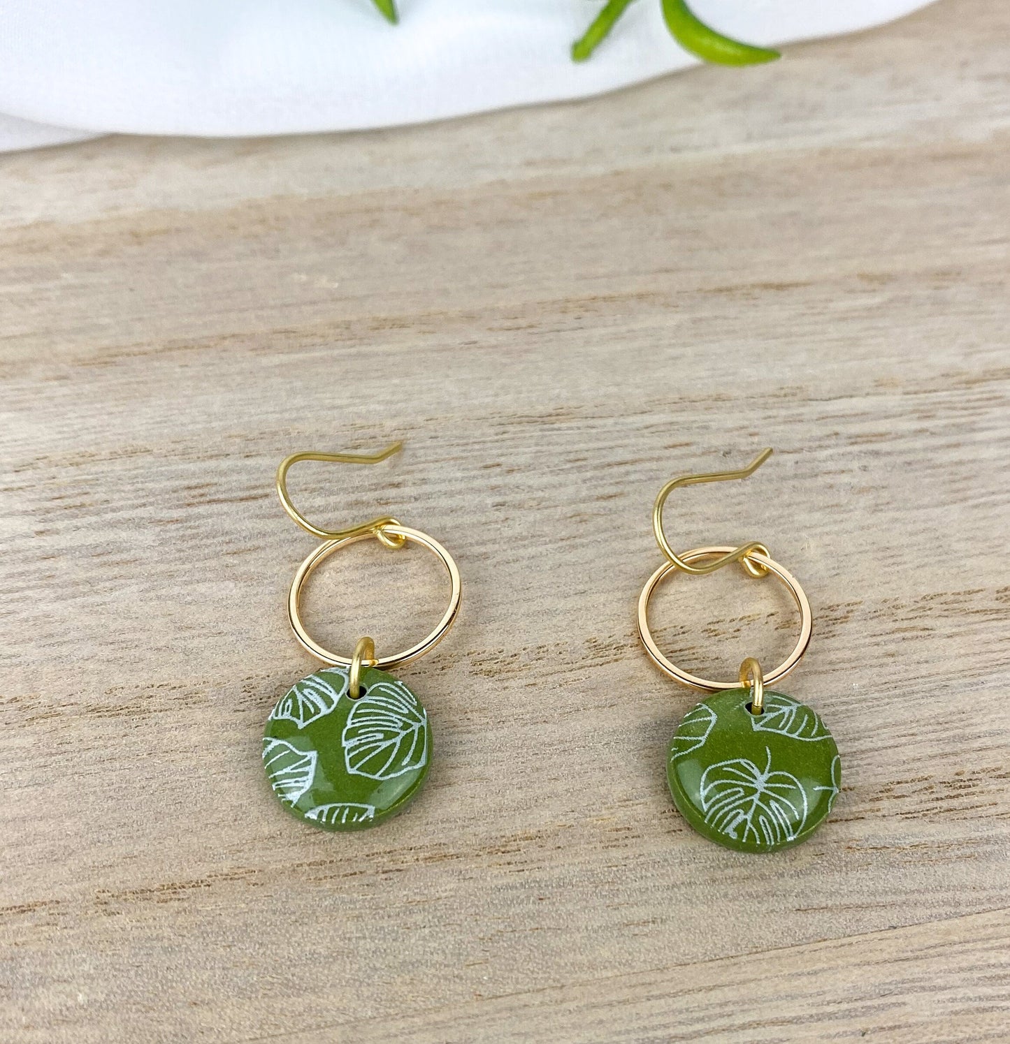 Clay Drop Earring | Monstera Leaf Spring Jewelry | Lightweight Plant Lover Stud | Plant Mamma Earring | Light Shine Jewelry | Green Leaf