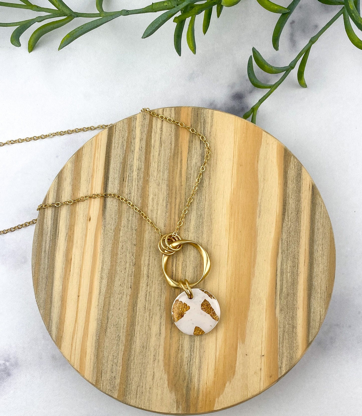 White and Gold Clay Statement Necklace | Neutral Clay Jewelry | Light Shine Jewelry | Everyday Classic Necklace | Clay & Resin |Clay Pendant