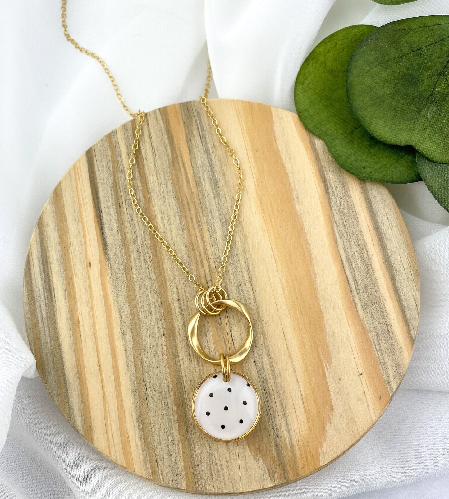 Polka Dot Clay Statement Necklace | Gold Neutral Clay Jewelry | Light Shine Jewelry | Everyday Classic Necklace | Clay & Resin |Clay Pendant
