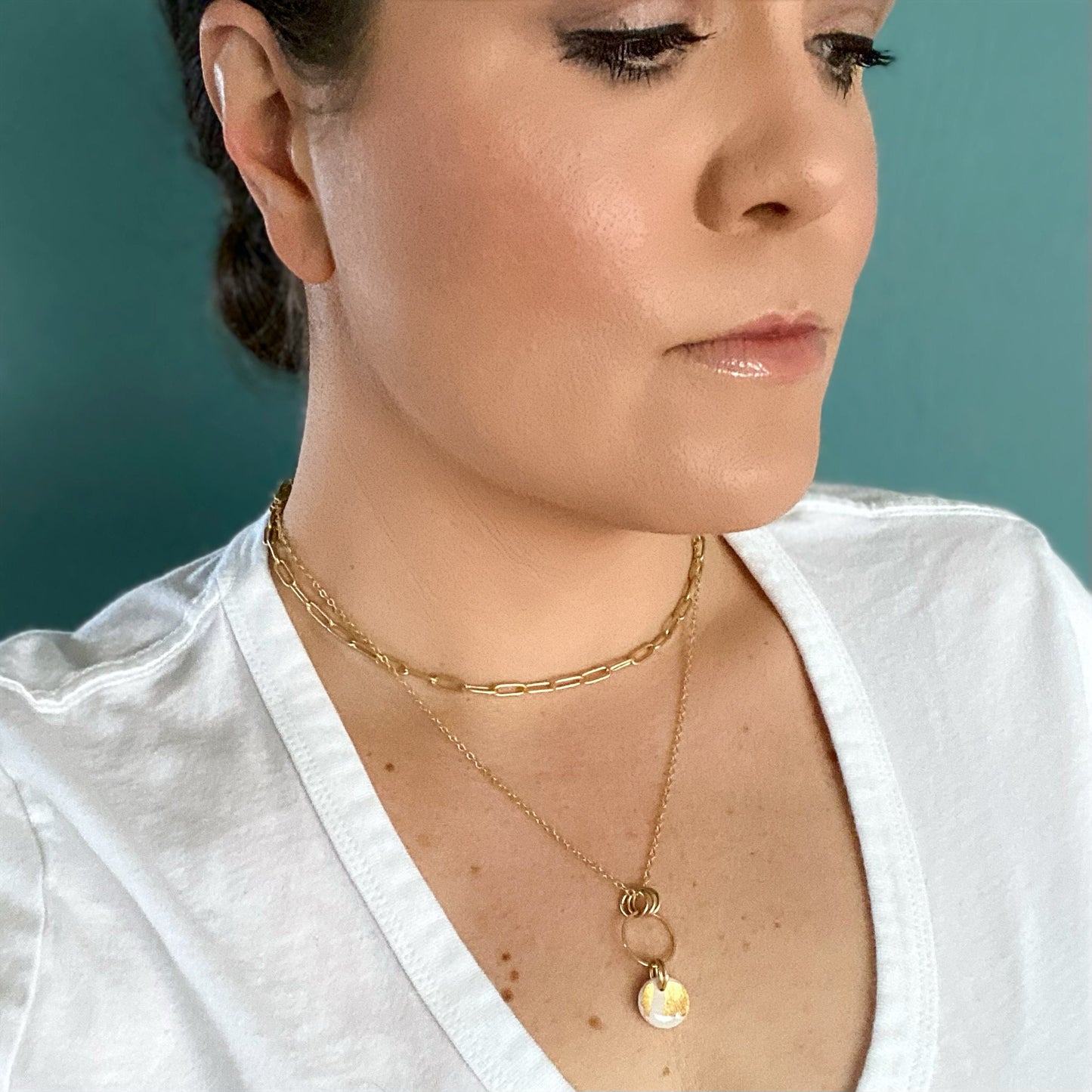 White and Gold Clay Dainty Necklace | Neutral Clay Jewelry | Light Shine Jewelry | Everyday Classic Necklace | Clay & Resin |Clay Pendant