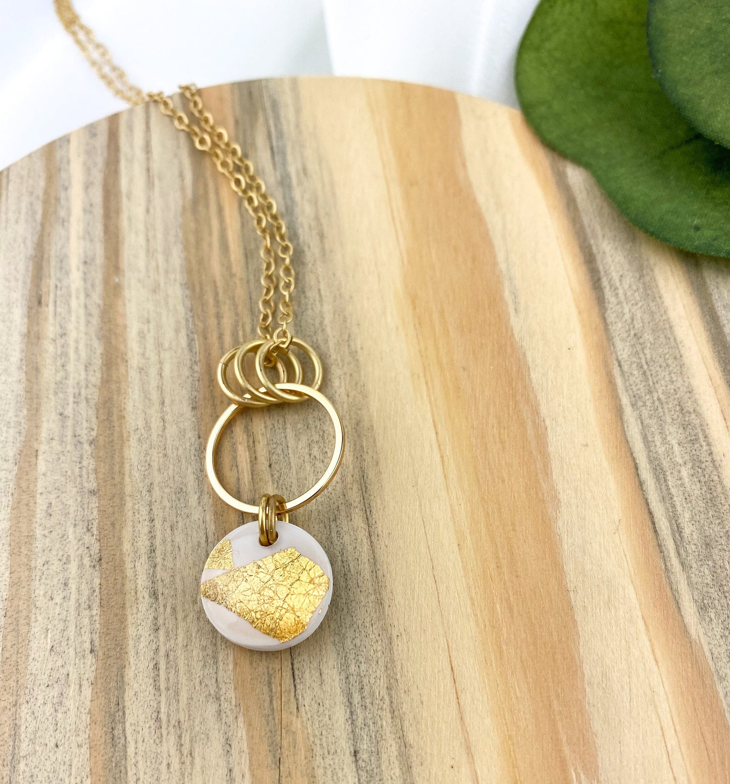 White and Gold Clay Dainty Necklace | Neutral Clay Jewelry | Light Shine Jewelry | Everyday Classic Necklace | Clay & Resin |Clay Pendant
