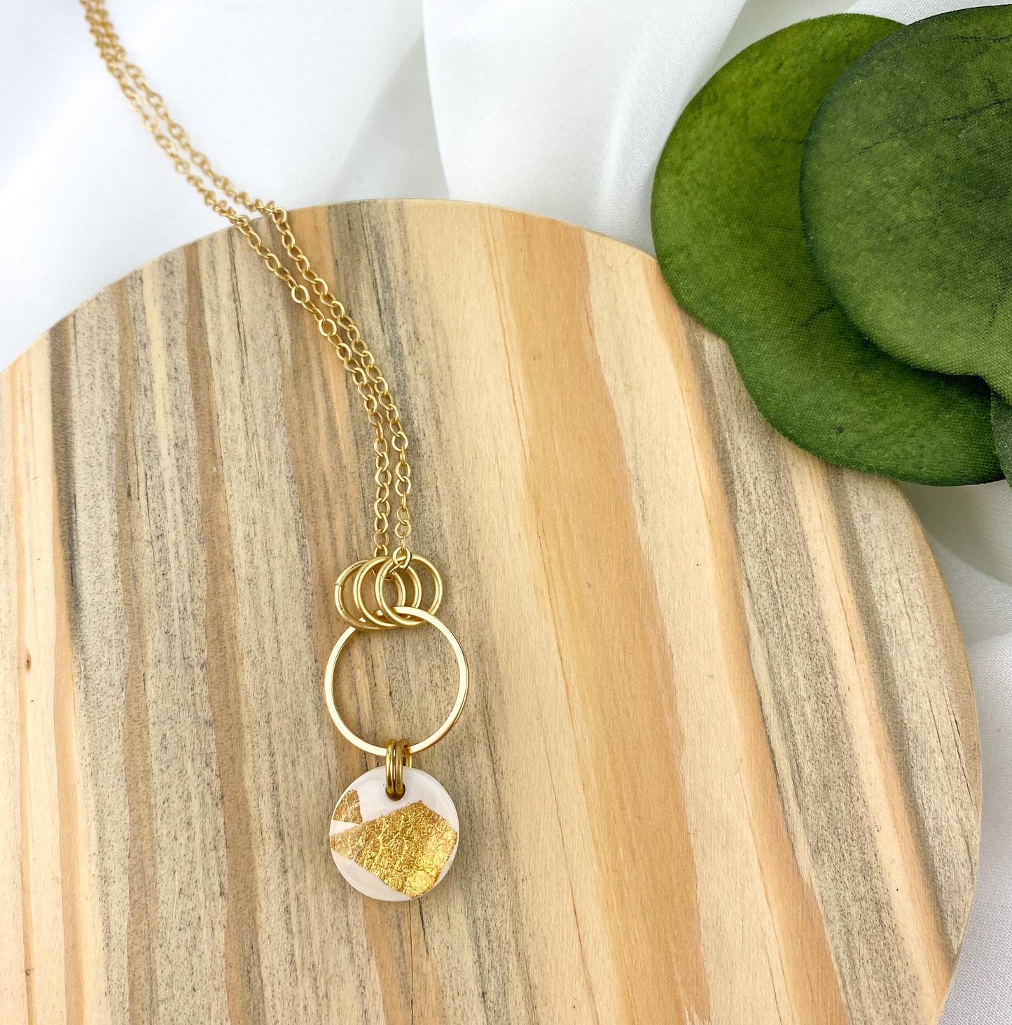 White and Gold Clay Dainty Necklace | Neutral Clay Jewelry | Light Shine Jewelry | Everyday Classic Necklace | Clay & Resin |Clay Pendant