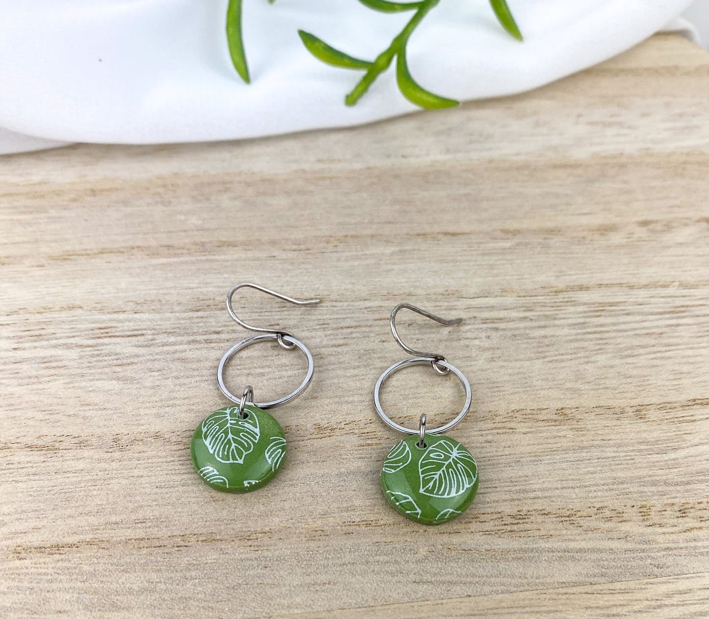 Clay Drop Earring | Monstera Leaf Spring Jewelry | Lightweight Plant Lover Stud | Plant Mamma Earring | Light Shine Jewelry | Green Leaf
