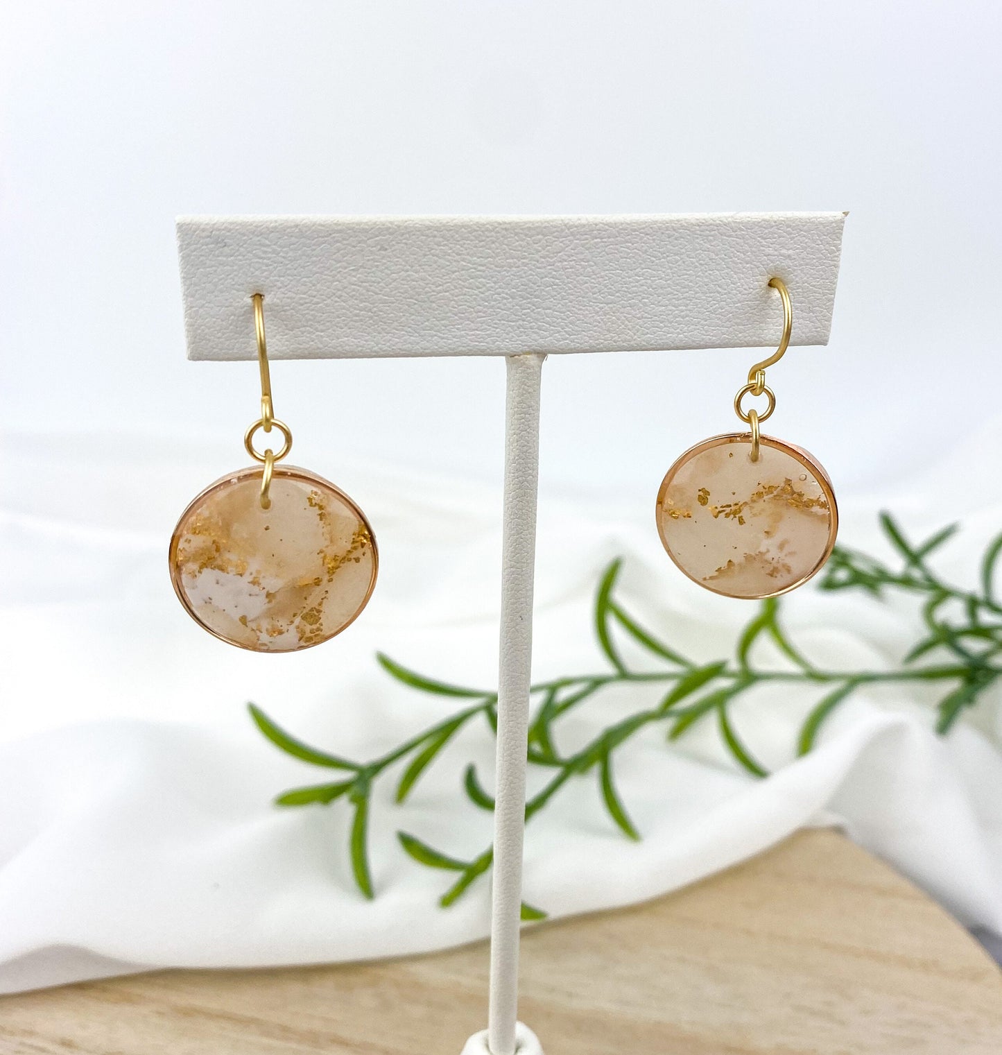 White and Translucent Clay Circle Statement Earring, Solid Brass Accent, Polymer Clay Drop Earring, Light Shine Jewelry | Lightweight Dangle