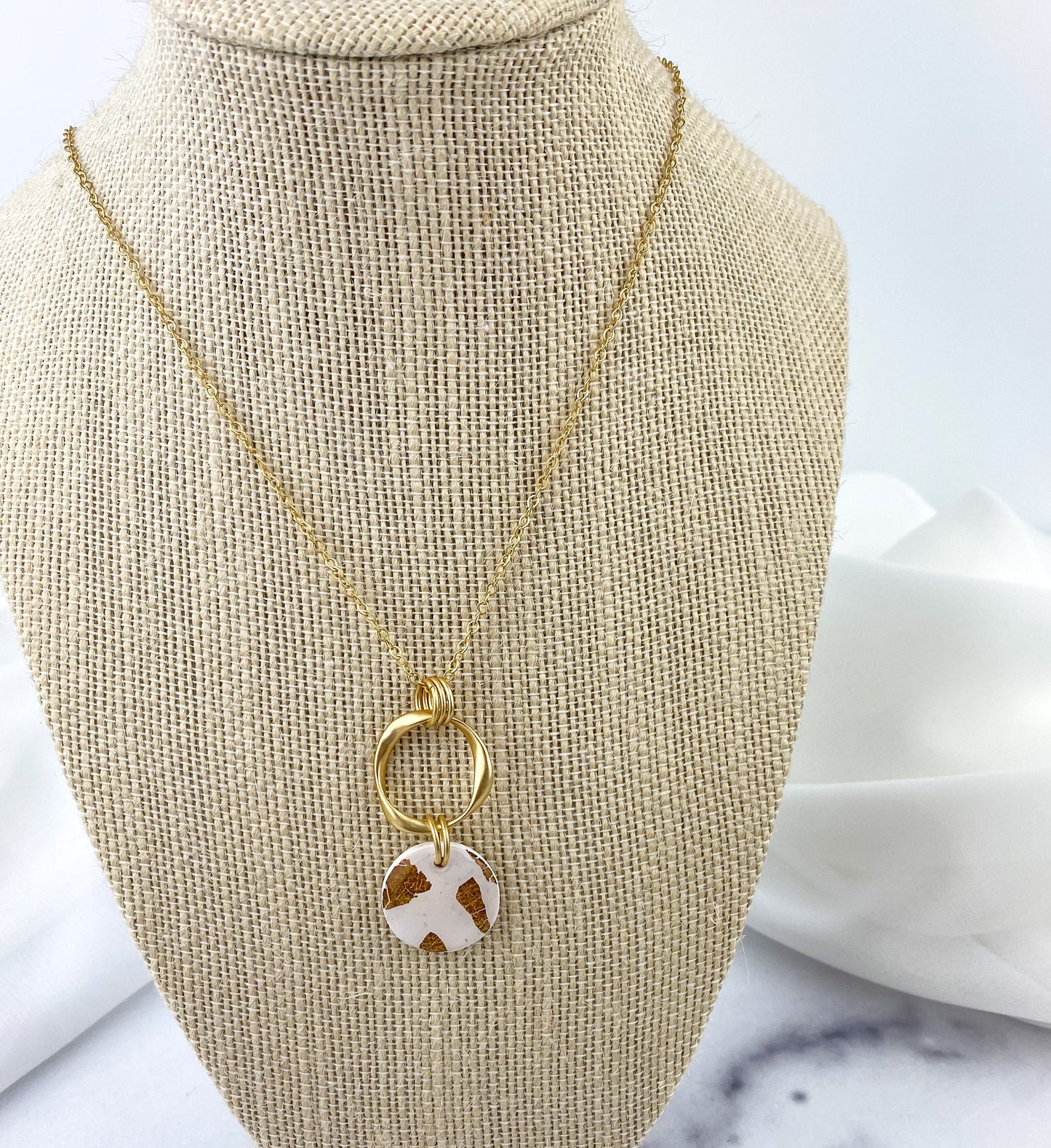 White and Gold Clay Statement Necklace | Neutral Clay Jewelry | Light Shine Jewelry | Everyday Classic Necklace | Clay & Resin |Clay Pendant