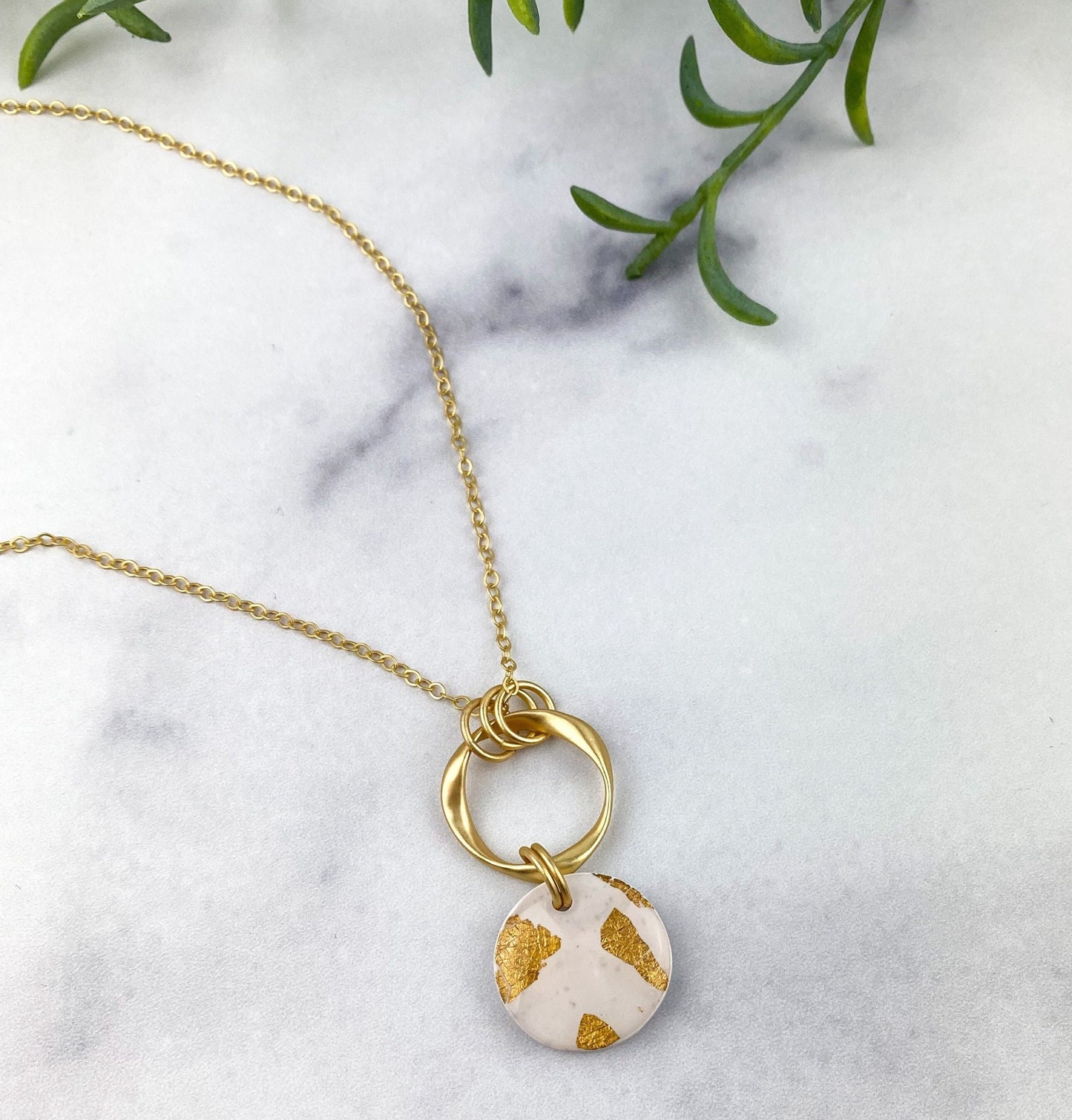 White and Gold Clay Statement Necklace | Neutral Clay Jewelry | Light Shine Jewelry | Everyday Classic Necklace | Clay & Resin |Clay Pendant