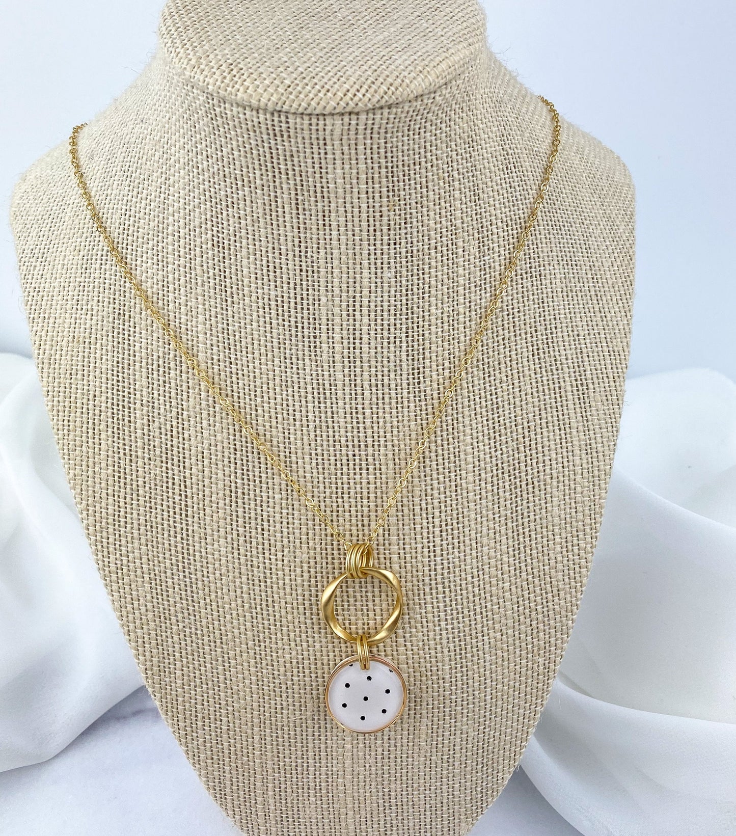 Polka Dot Clay Statement Necklace | Gold Neutral Clay Jewelry | Light Shine Jewelry | Everyday Classic Necklace | Clay & Resin |Clay Pendant