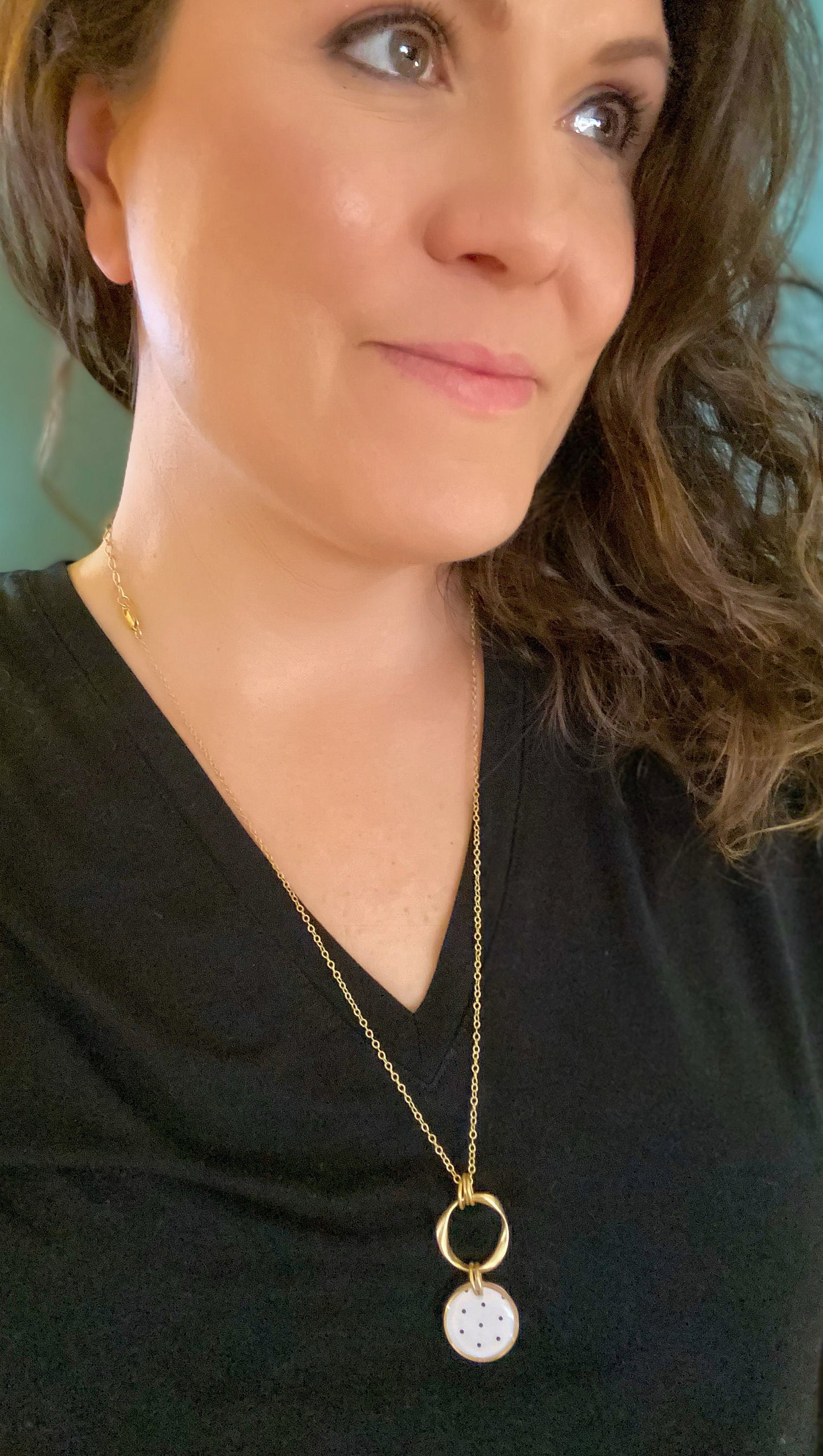 Polka Dot Clay Statement Necklace | Gold Neutral Clay Jewelry | Light Shine Jewelry | Everyday Classic Necklace | Clay & Resin |Clay Pendant
