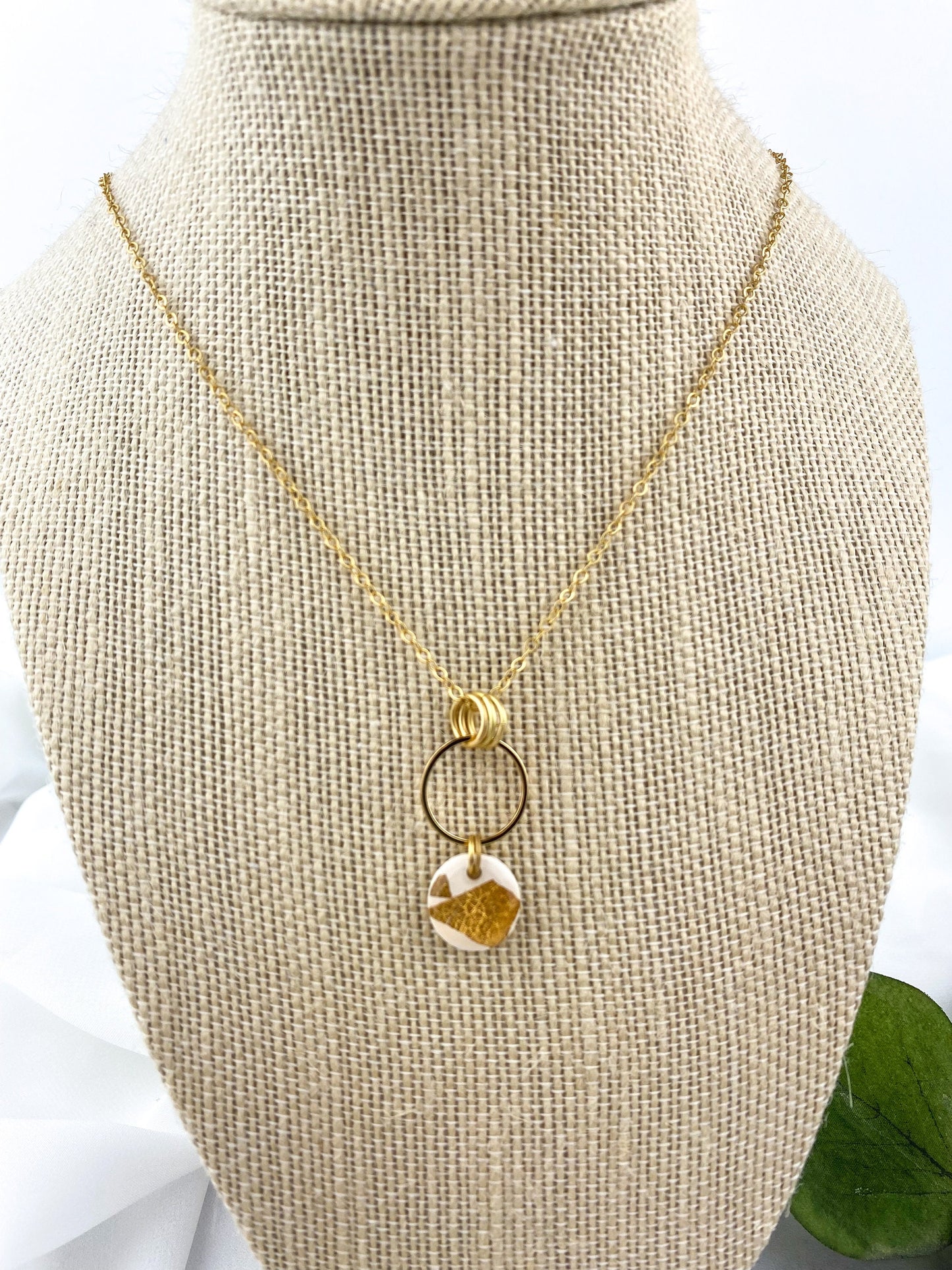White and Gold Clay Dainty Necklace | Neutral Clay Jewelry | Light Shine Jewelry | Everyday Classic Necklace | Clay & Resin |Clay Pendant