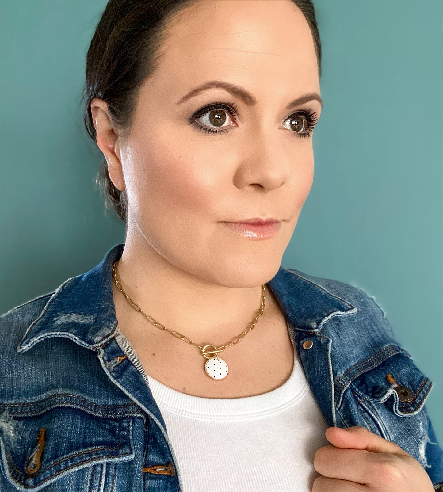 Black and White Clay Marble | Gold Paperclip Chain Statement Necklace | Light Shine Jewelry | Clay & Resin Pendant | Short Necklace