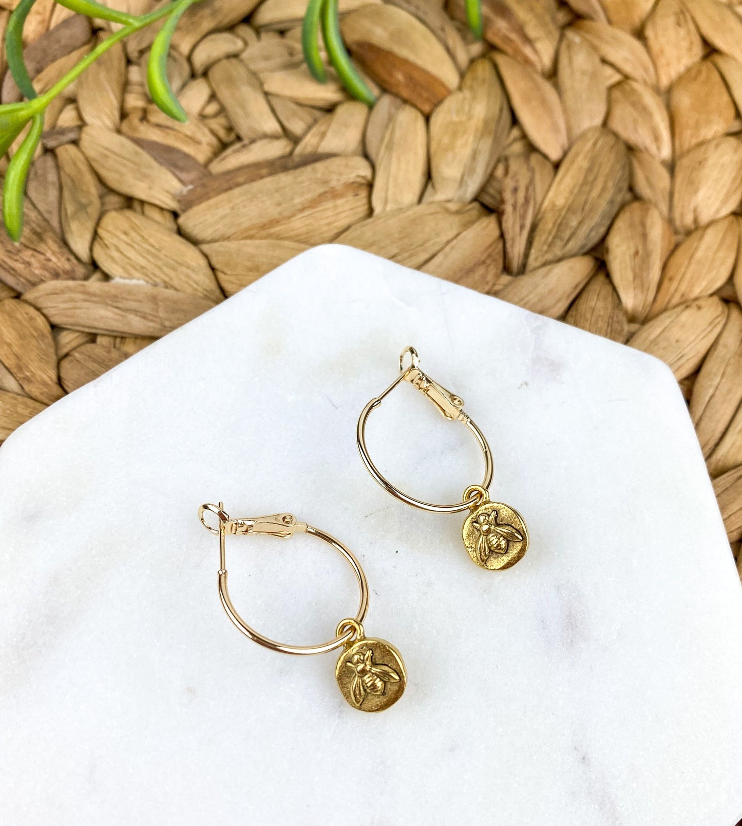 Cute Tiny Bee Earring, Nickel-Free Gold Plated Brass- Light Shine Jewelry, Lightweight Fun Hoop Earring | Bumble Bee Summer Earring