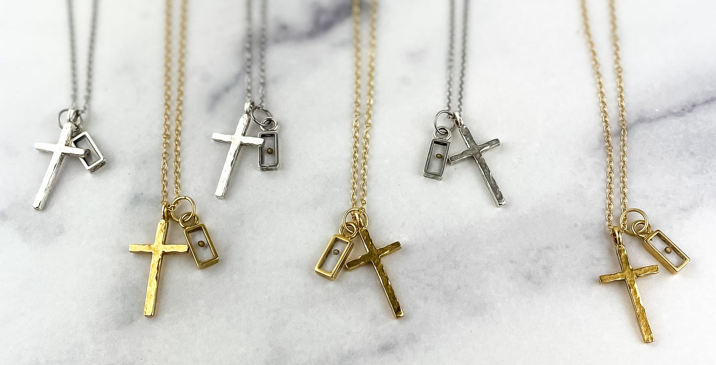 Gold Silver Cross Mustard Seed Necklace | Faith Christian Necklace | Baptism First Communion Gift | Inspirational Gift | Crucifix Necklace