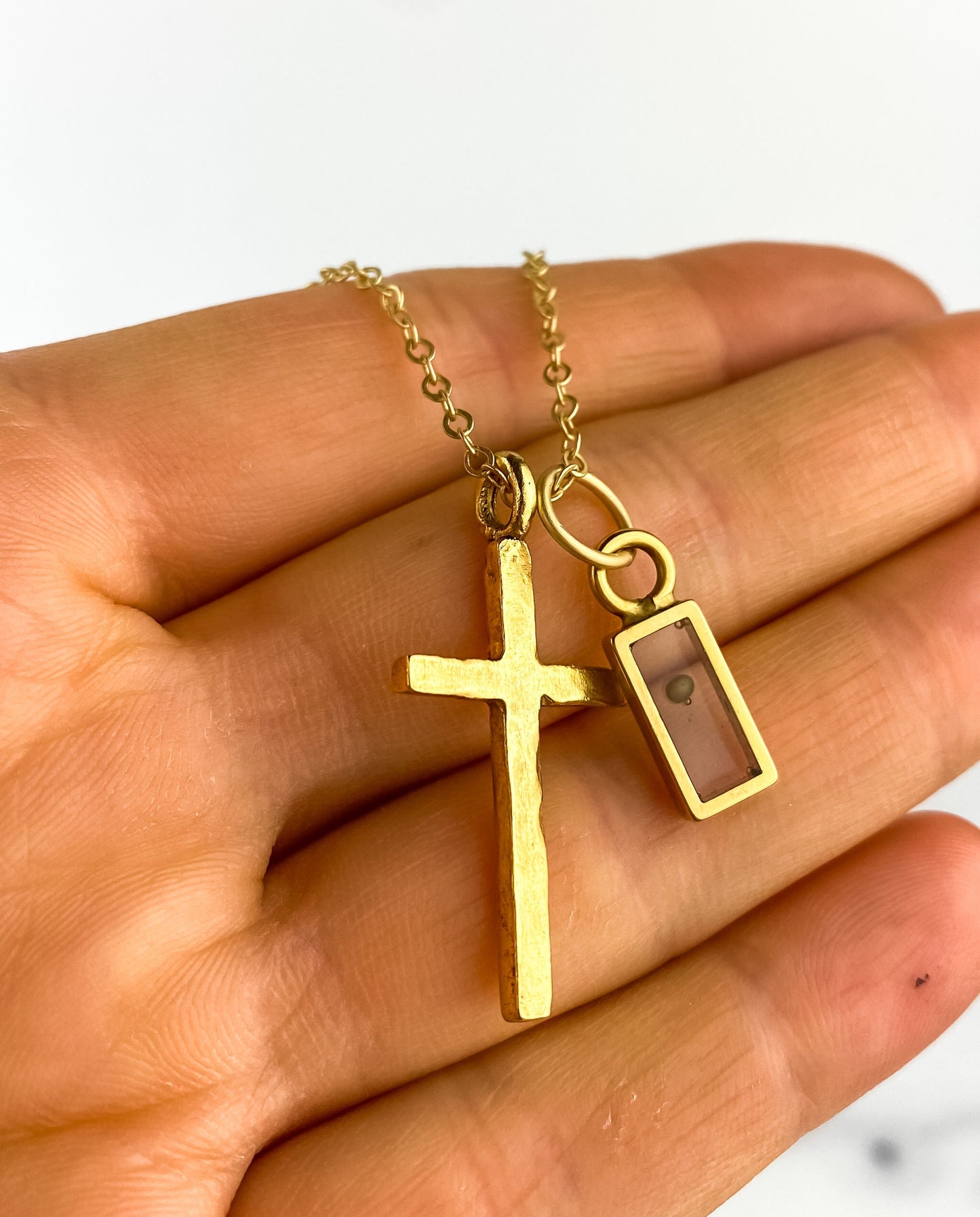 Gold Silver Cross Mustard Seed Necklace | Faith Christian Necklace | Baptism First Communion Gift | Inspirational Gift | Crucifix Necklace