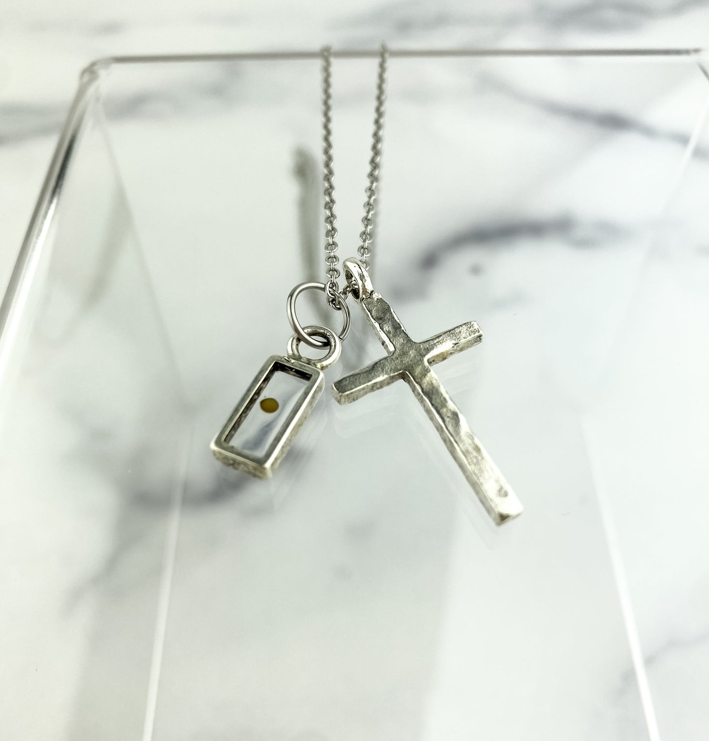 Gold Silver Cross Mustard Seed Necklace | Faith Christian Necklace | Baptism First Communion Gift | Inspirational Gift | Crucifix Necklace