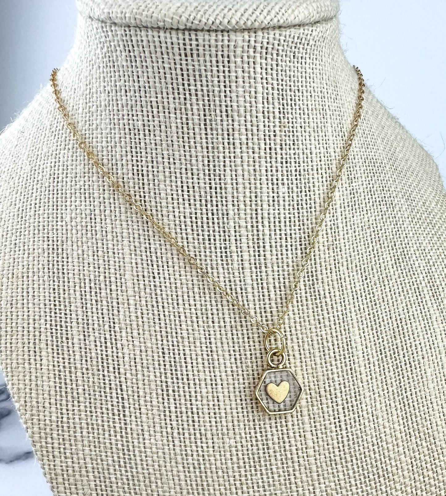 Tiny gold heart and resin pendant necklace | Valentines Day Charm Necklace | Dainty Heart Necklace | Cute Heart Necklace