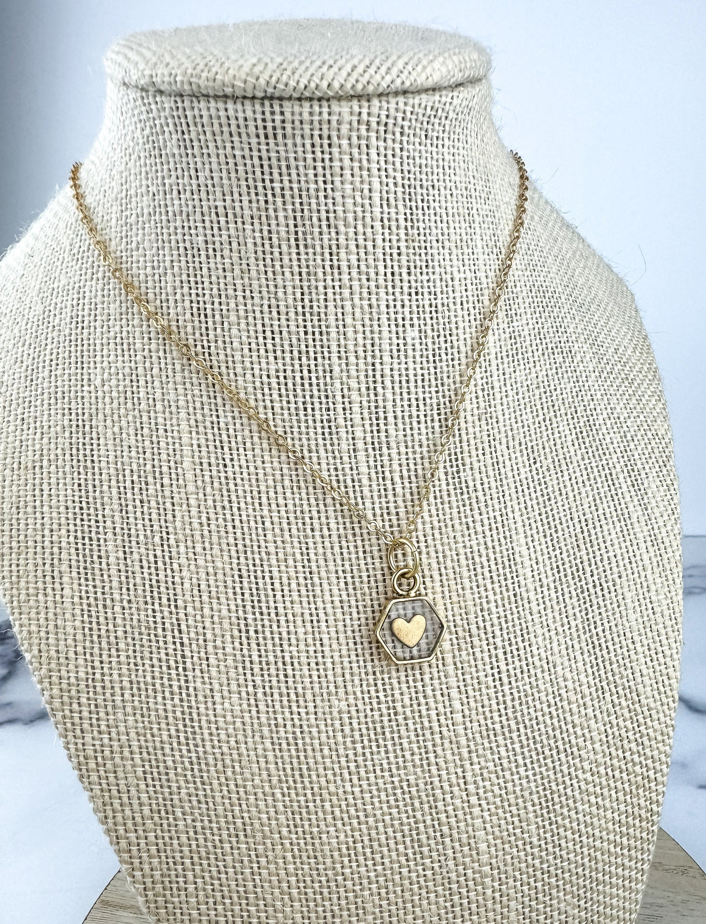 Tiny gold heart and resin pendant necklace | Valentines Day Charm Necklace | Dainty Heart Necklace | Cute Heart Necklace