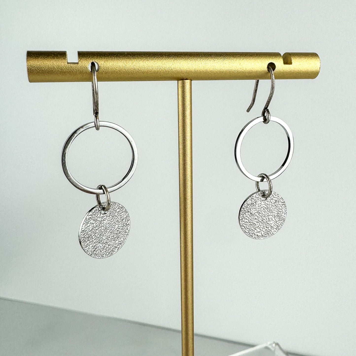 Classic Everyday Earring, Nickel-Free Rhodium (Silver) Plated Brass | Lightweight Silver Drop Earring | Textured Silver Earring