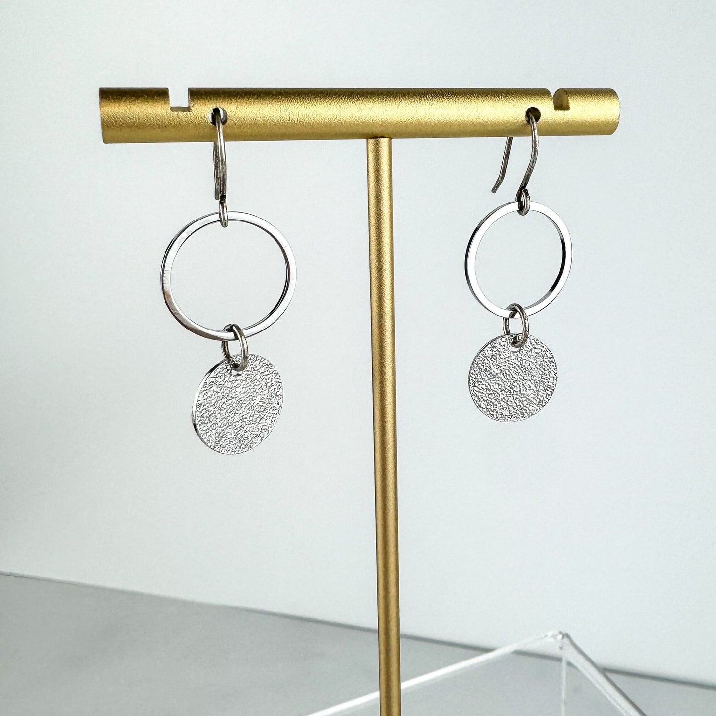 Classic Everyday Earring, Nickel-Free Rhodium (Silver) Plated Brass | Lightweight Silver Drop Earring | Textured Silver Earring
