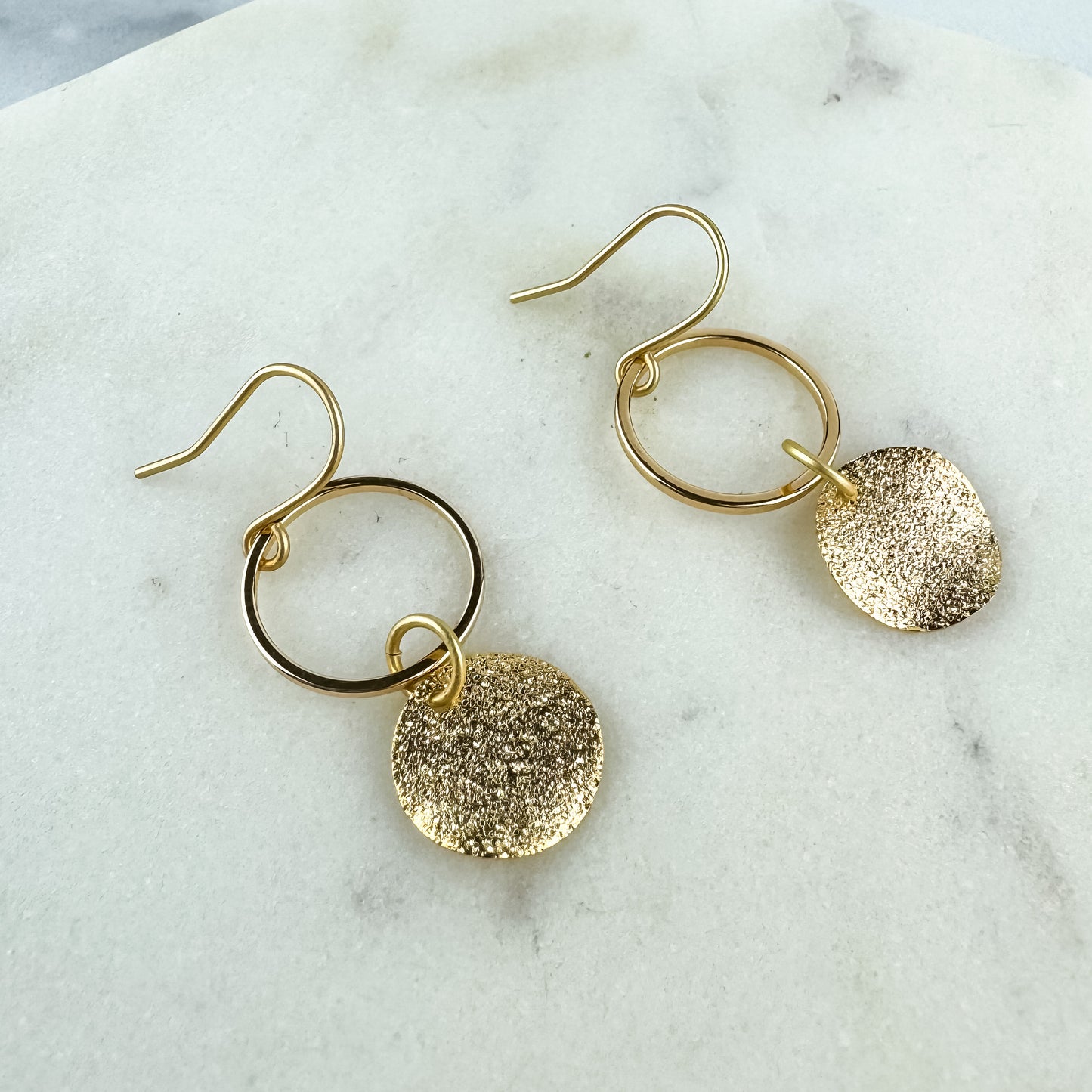 Classic Everyday Earring, Nickel-Free Gold Plated Brass | Lightweight Gold Drop Earring | Textured Gold Earring