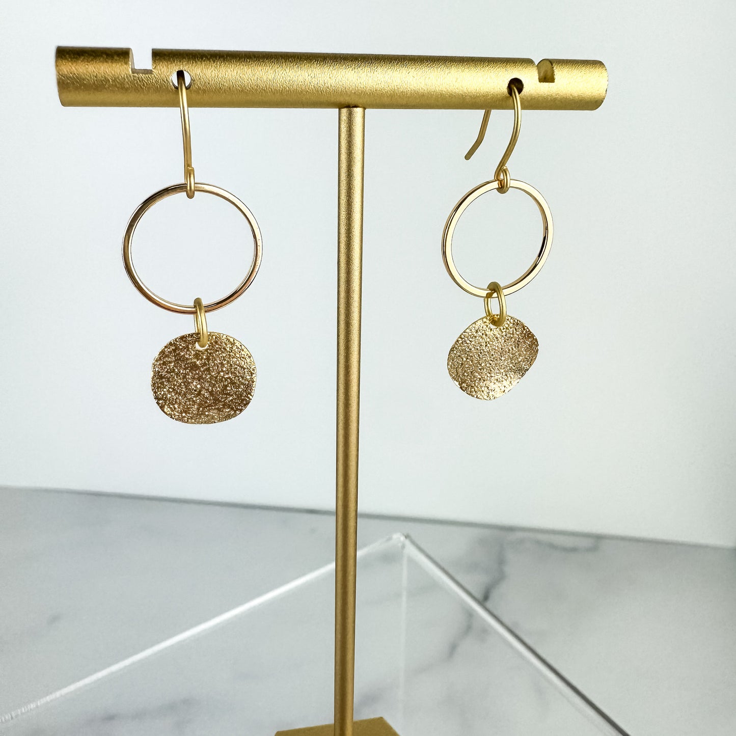 Classic Everyday Earring, Nickel-Free Gold Plated Brass | Lightweight Gold Drop Earring | Textured Gold Earring