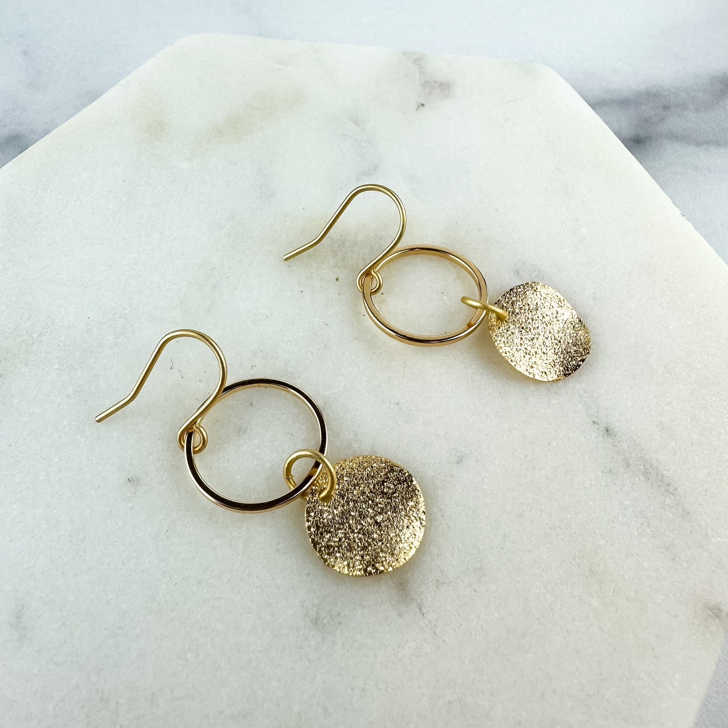 Classic Everyday Earring, Nickel-Free Gold Plated Brass | Lightweight Gold Drop Earring | Textured Gold Earring