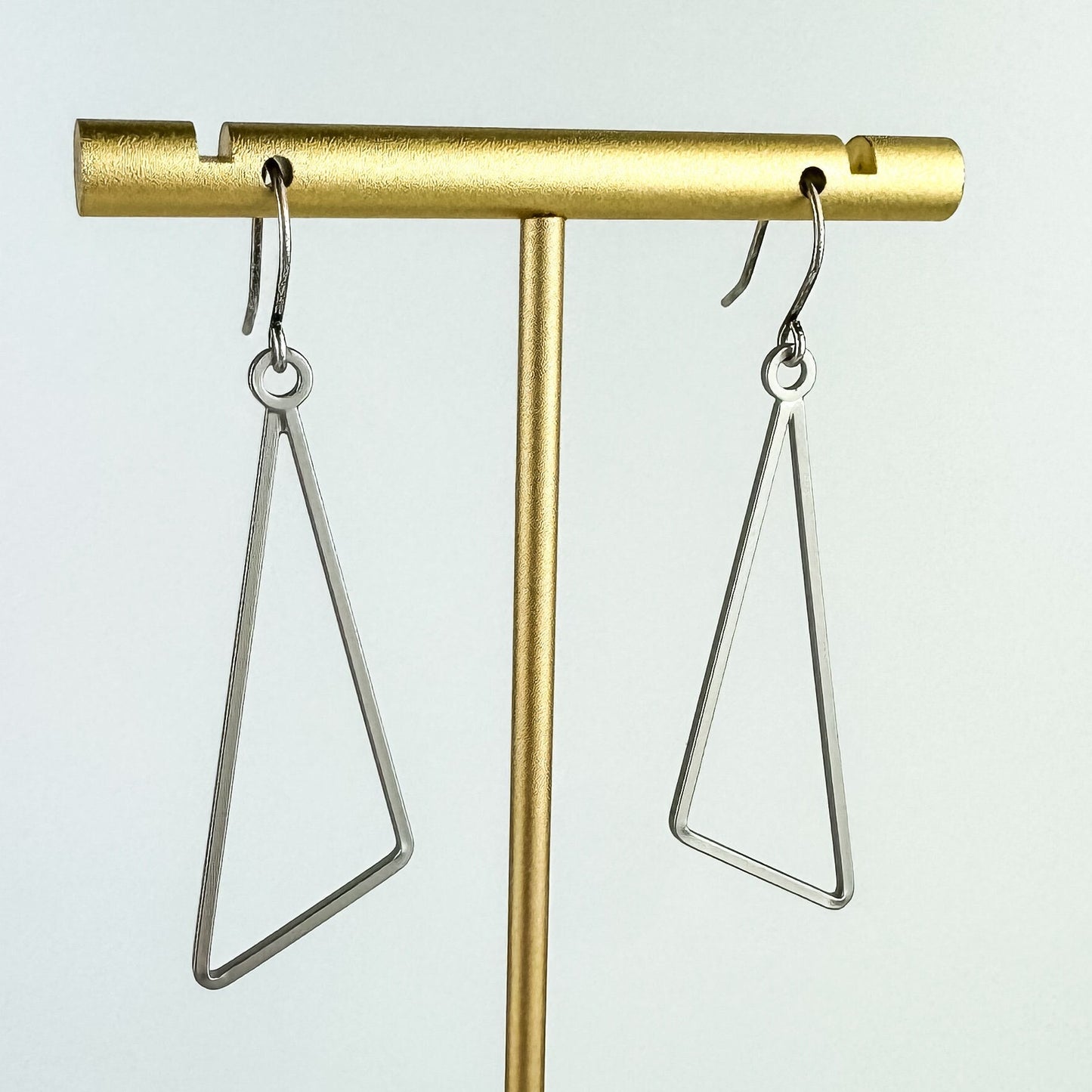 Classic Everyday Earring, Nickel-Free Satin Silver Plated Brass | Lightweight Geometric Silver Drop Earring | Satin Silver Triangle Dangle |