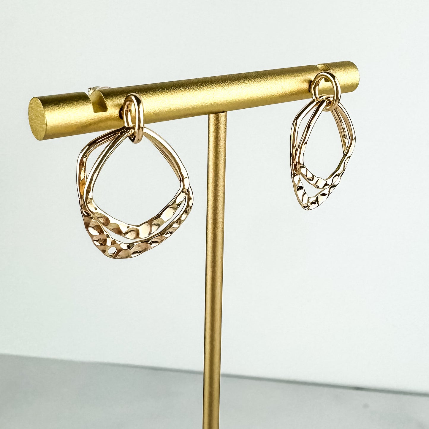 Abstract Gold Stud Earring, Nickel-Free Gold Plated Brass | Lightweight Gold Hammered Post Earring