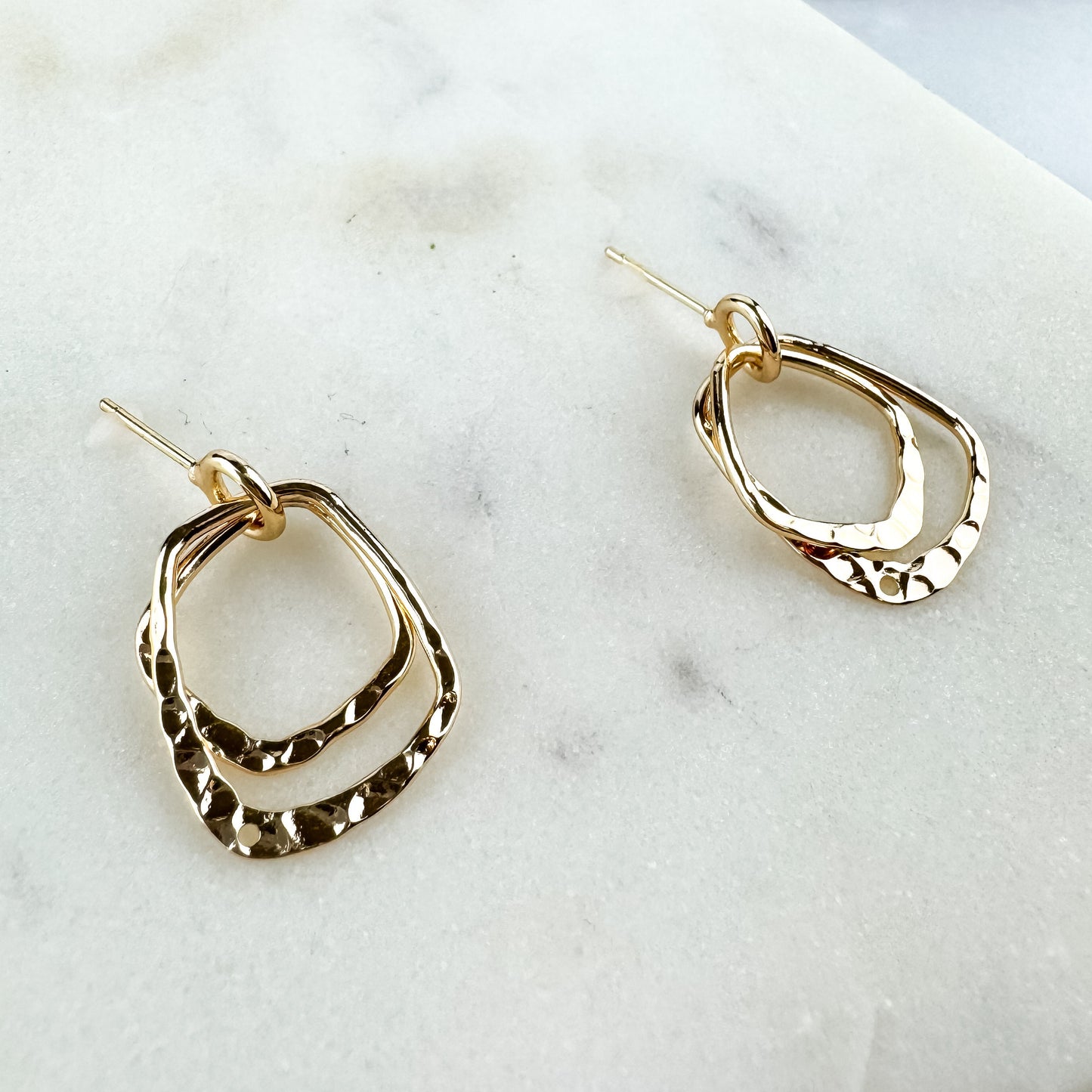 Abstract Gold Stud Earring, Nickel-Free Gold Plated Brass | Lightweight Gold Hammered Post Earring