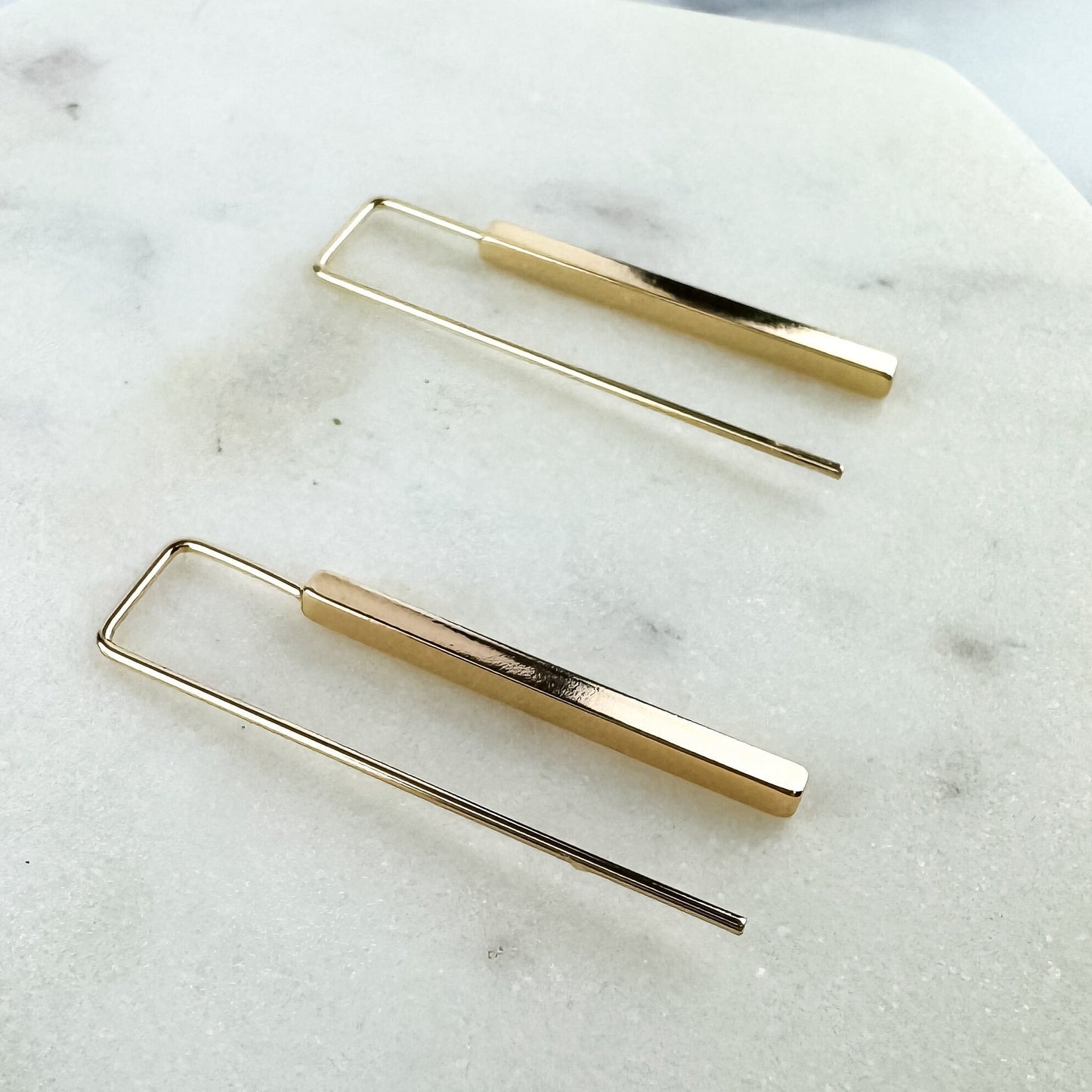 Geometric Gold Stick Drop Earring, Nickel-Free Gold Plated Brass | Lightweight Gold Long Dangle Earring