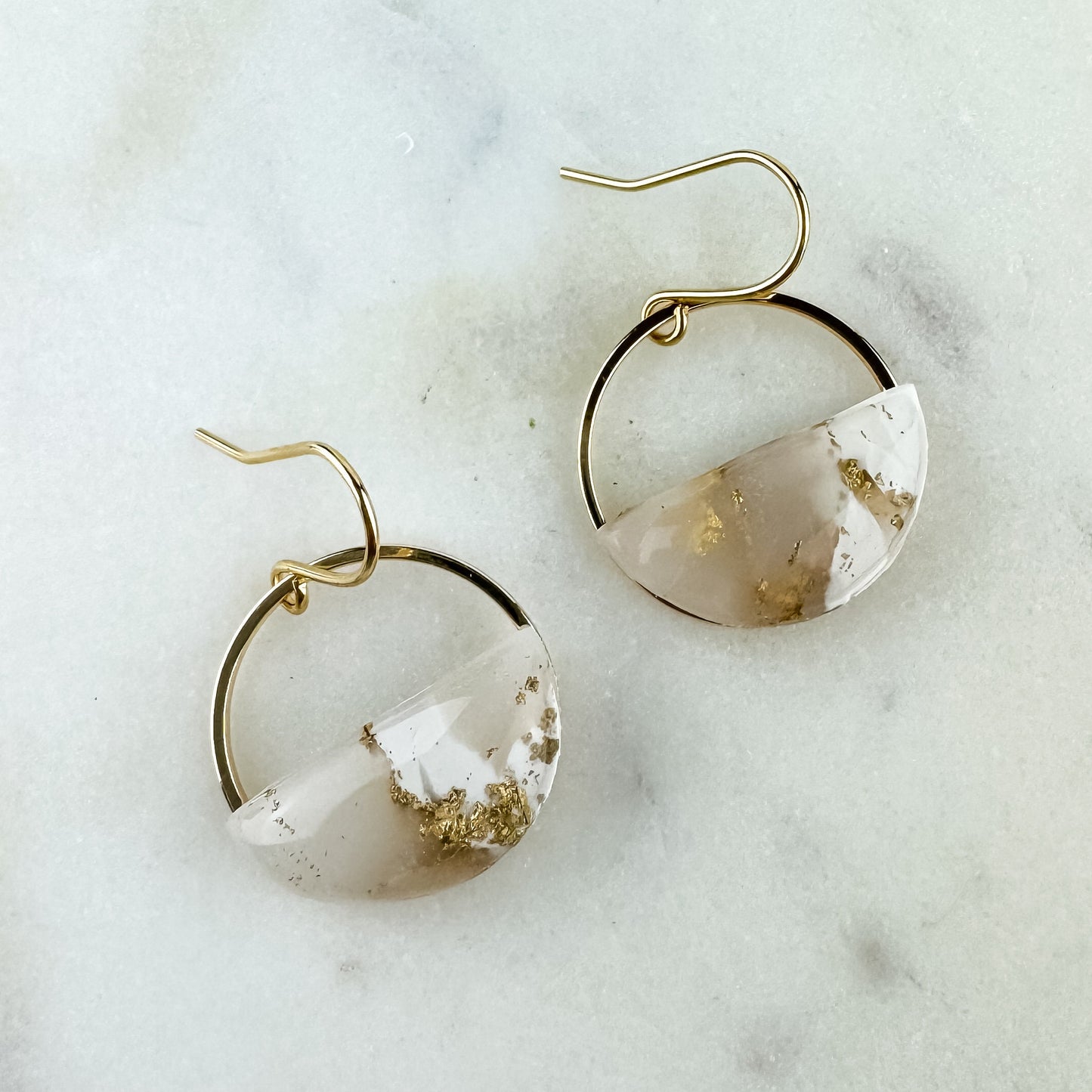 White and Translucent Clay Circle Statement Earring, Polymer Clay Drop Earring, Light Shine Jewelry | Lightweight Dangle
