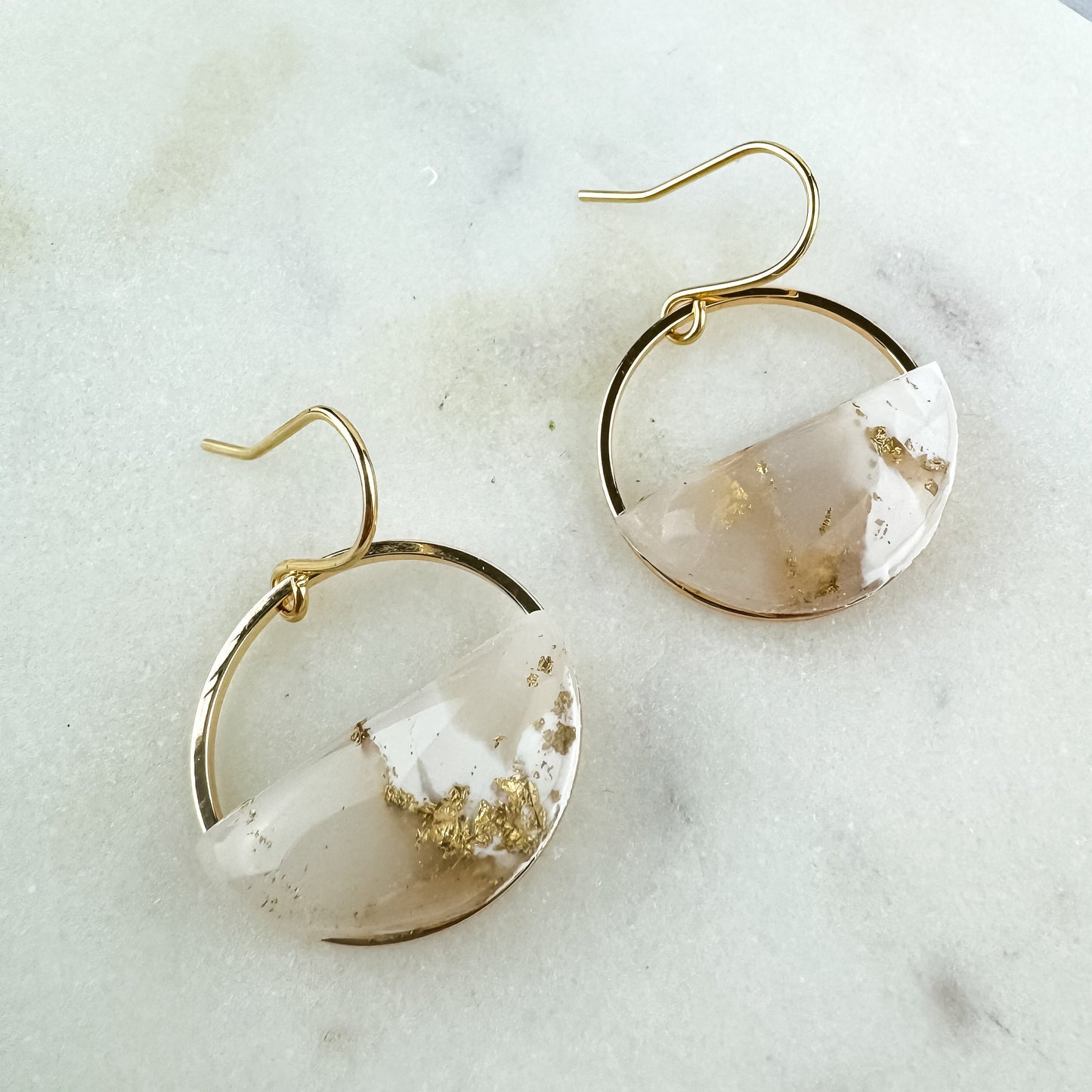 White and Translucent Clay Circle Statement Earring, Polymer Clay Drop Earring, Light Shine Jewelry | Lightweight Dangle