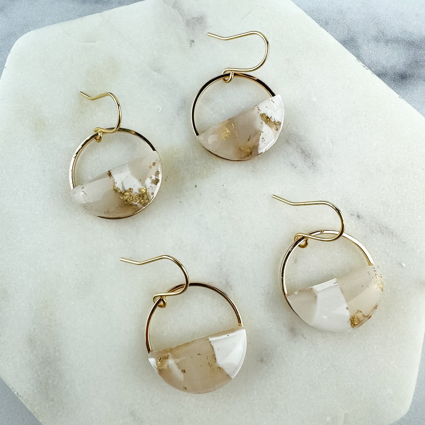 White and Translucent Clay Circle Statement Earring, Polymer Clay Drop Earring, Light Shine Jewelry | Lightweight Dangle