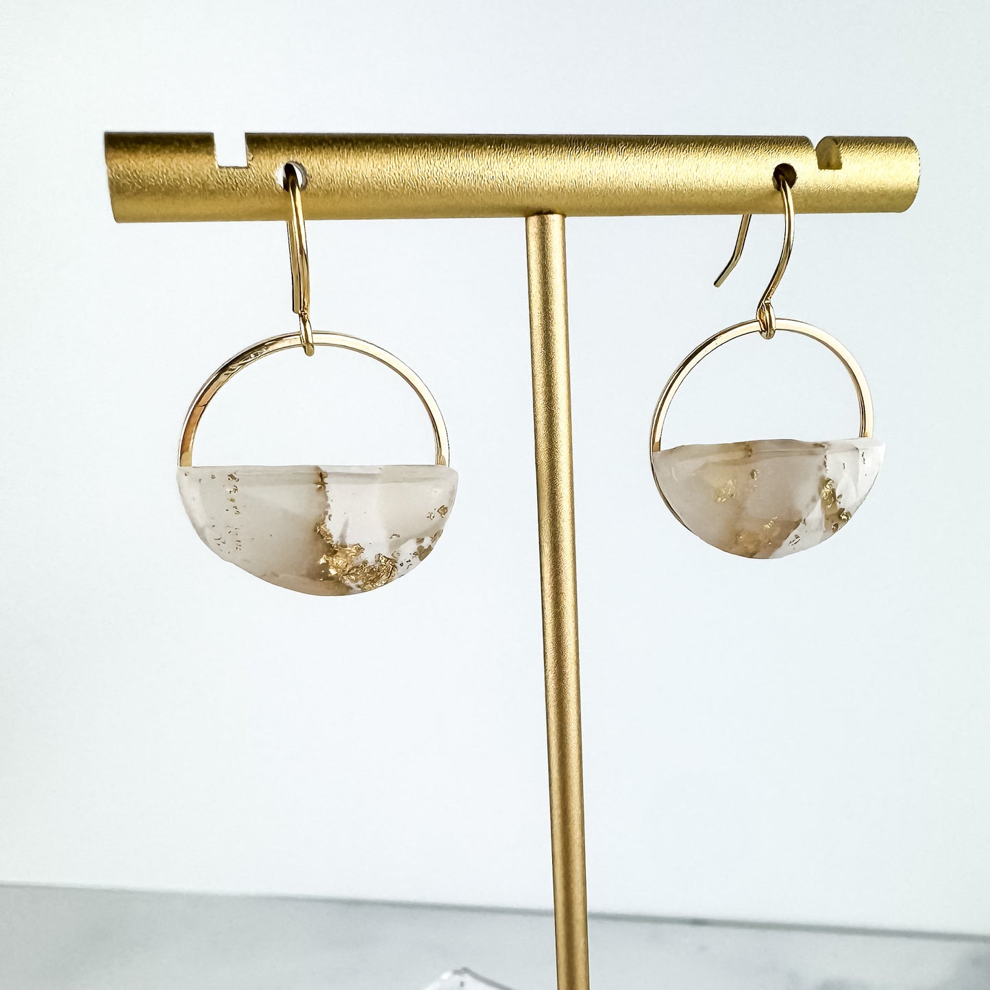 White and Translucent Clay Circle Statement Earring, Polymer Clay Drop Earring, Light Shine Jewelry | Lightweight Dangle