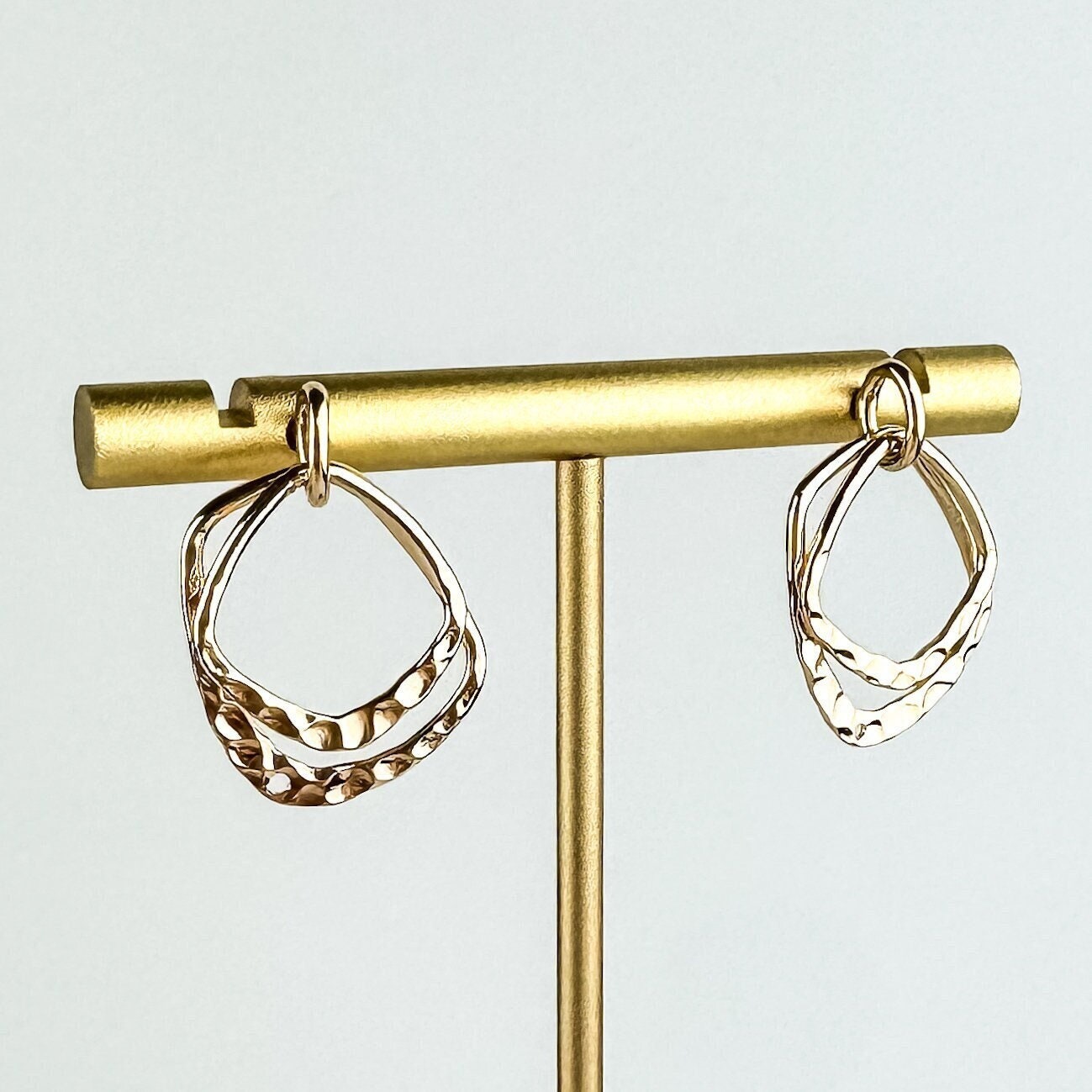 Abstract Gold Stud Earring, Nickel-Free Gold Plated Brass | Lightweight Gold Hammered Post Earring