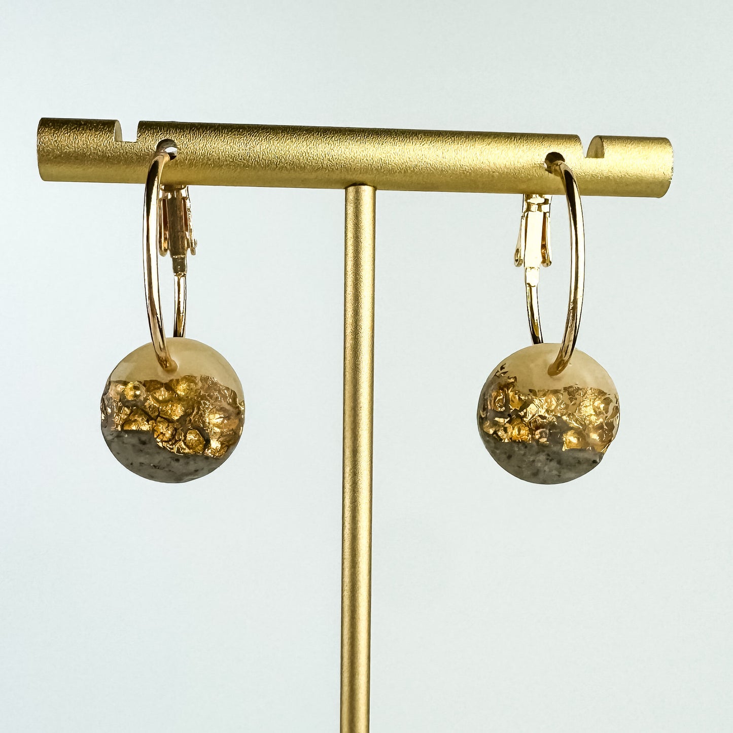 Hammered Gold Leaf and Clay Hoop Earring, Cute Clay Statement Earring, Nickel-Free - Light Shine Jewelry, Leverback Hoop, Small Clay Earring
