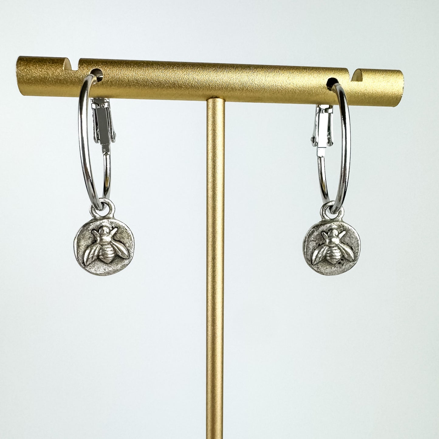 Cute Tiny Bee Earring, Nickel-Free Silver Plated Pewter- Light Shine Jewelry, Lightweight Fun Hoop Earring | Bumble Bee Summer Earring